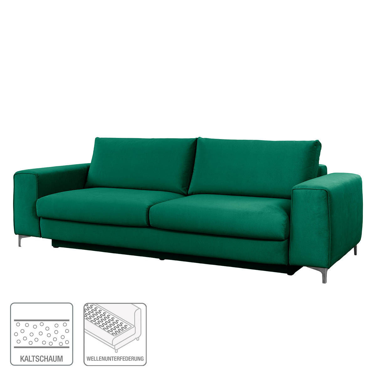 SCHLAFSOFA - Samt - Silberfarben/Olivgrün, Textil/Metall (265/91/105cm) - home24
