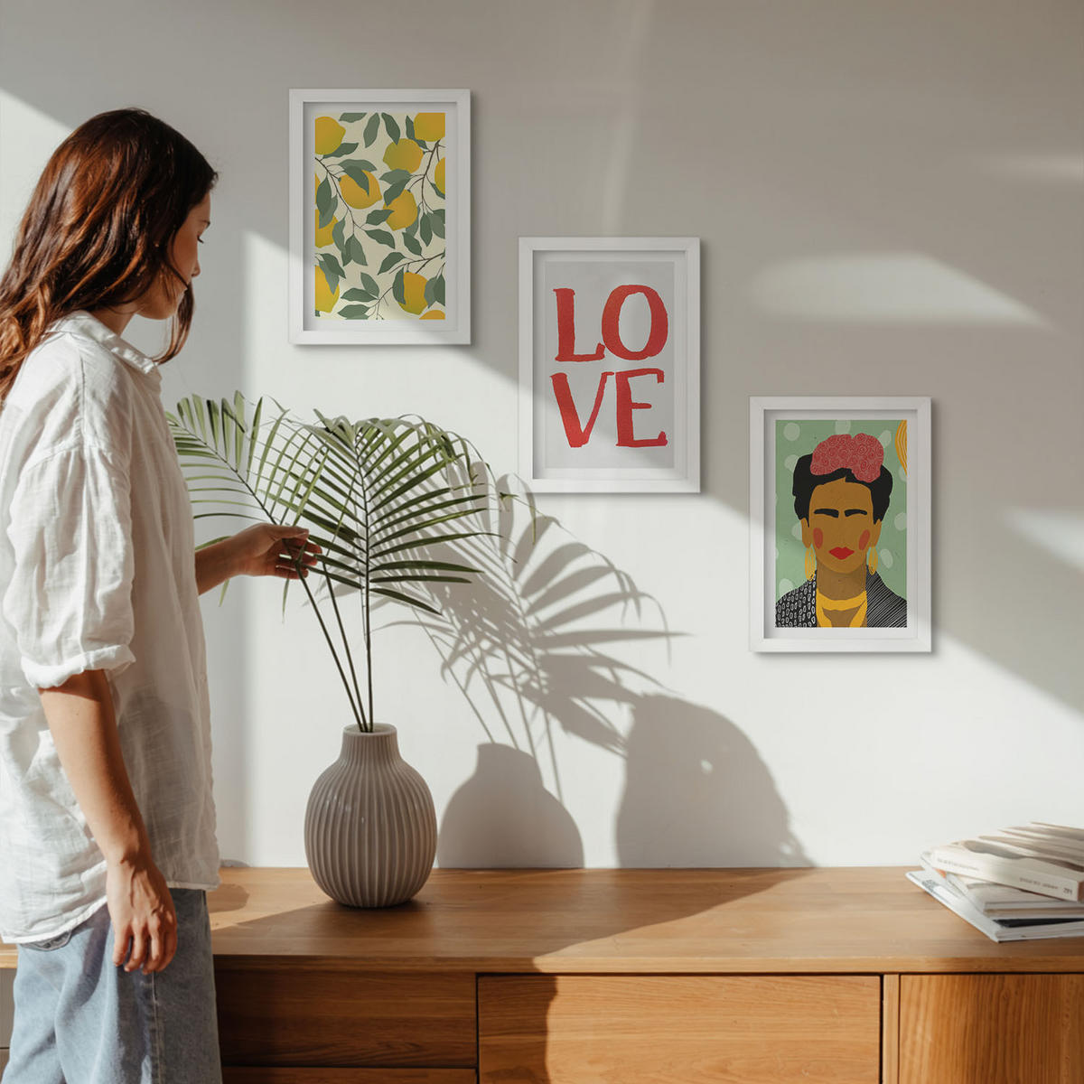 WANDBILDER 3er-Set - 20x30 cm Weißer Rahmen - Lemons LOVE Porträt von Frida - Weiß, Kunststoff (20/30cm) - ArtPrintCave
