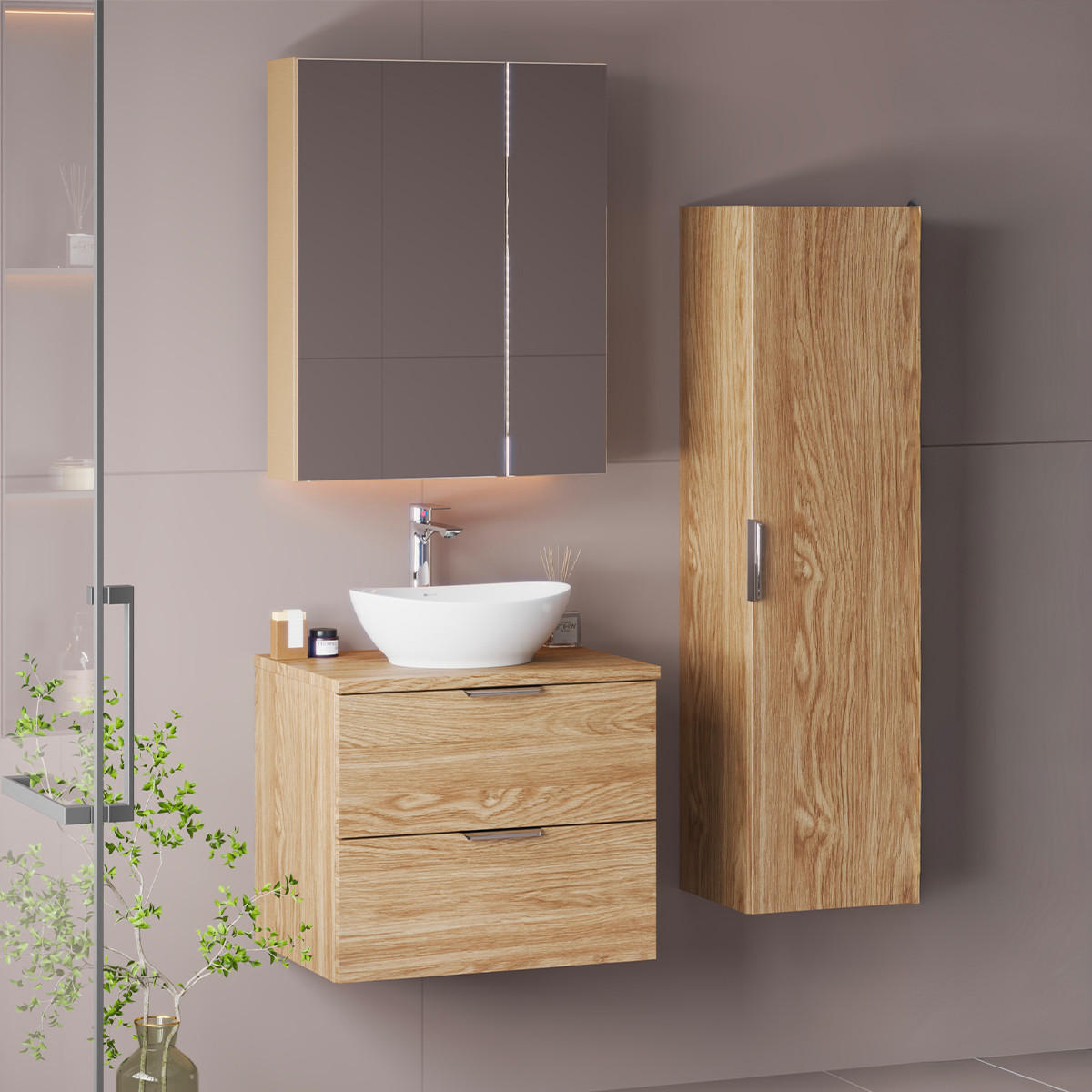 BADMÖBEL 60.6cm Astrid 2er-Set Holz - Braun, Holzwerkstoff (60.6/52.2/46.5cm) - Petits-meubles