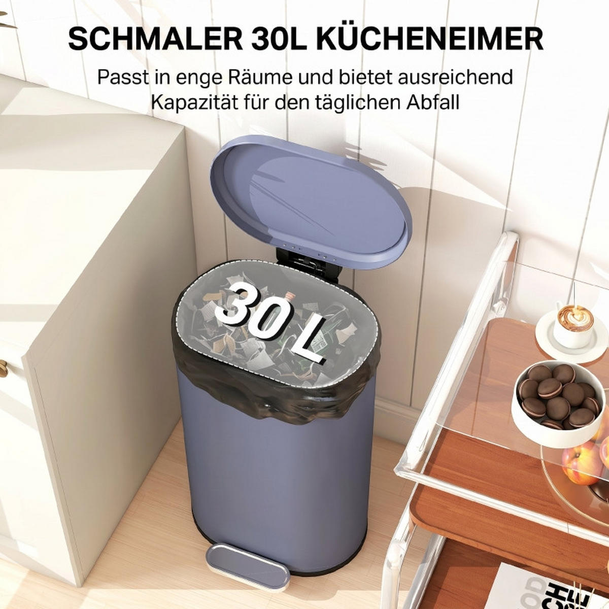 ABFALLEIMER - Grau, Metall (31/61/36.5cm)