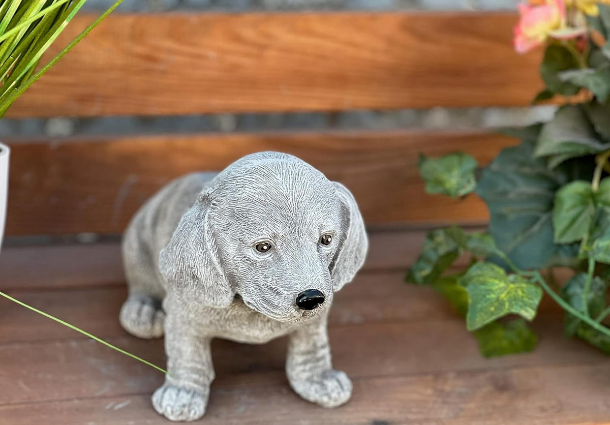 STEINFIGUR Dackel Welpe frostfest Steinguss - Grau, Stein (12/15/23cm) - stoneandstyle