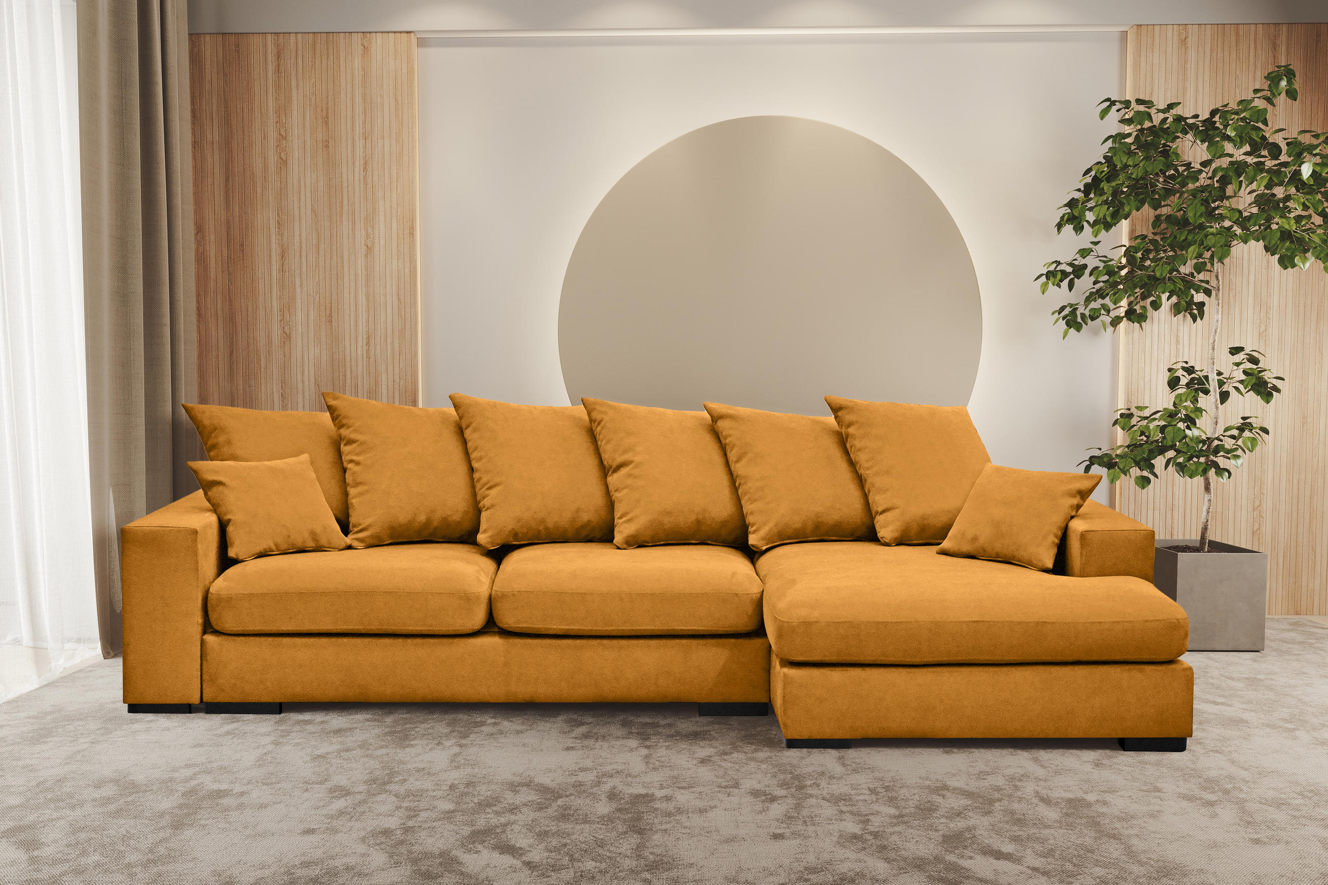 ECKSOFA Mit Schlaffunktion Und Bettkasten Couch L-form Gabon Stoff Riviera Rechts Orange - Orange, Holz (285/155cm) - Kaiser Möbel