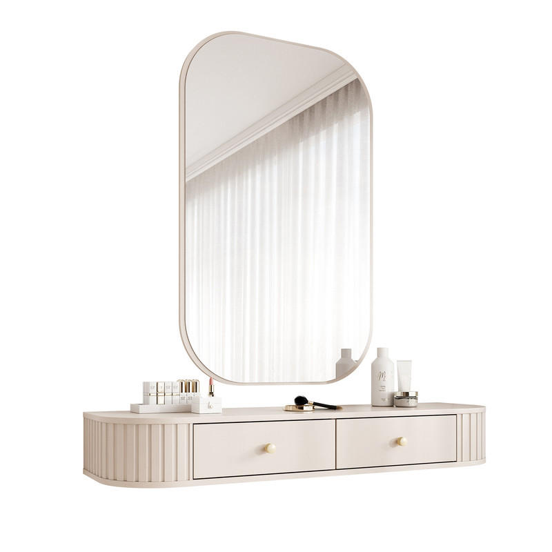 SCHMINKTISCH OVALINE mit Spiegel, 123 cm Beige - Beige/Goldfarben, Holzwerkstoff/Metall (123/17.5/36cm) - Idohome