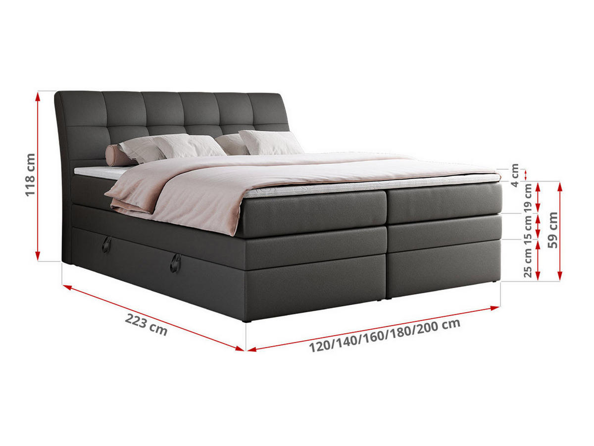 BOXSPRINGBETT GOLD-10 KING 180/200 Dunkelgrau Kunstleder - H3 - Dunkelgrau, Holz/Textil (180/200cm) - MKS
