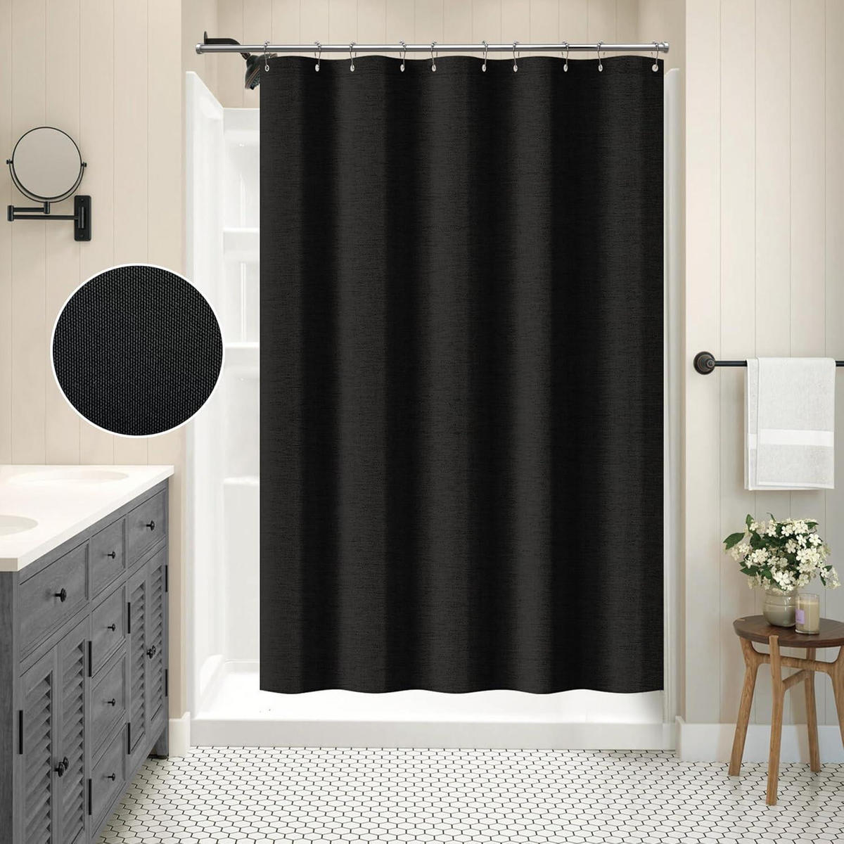 DUSCHVORHANG Leinenoptik Schwarz 152 x 182 cm - Schwarz, Textil (152/182cm)