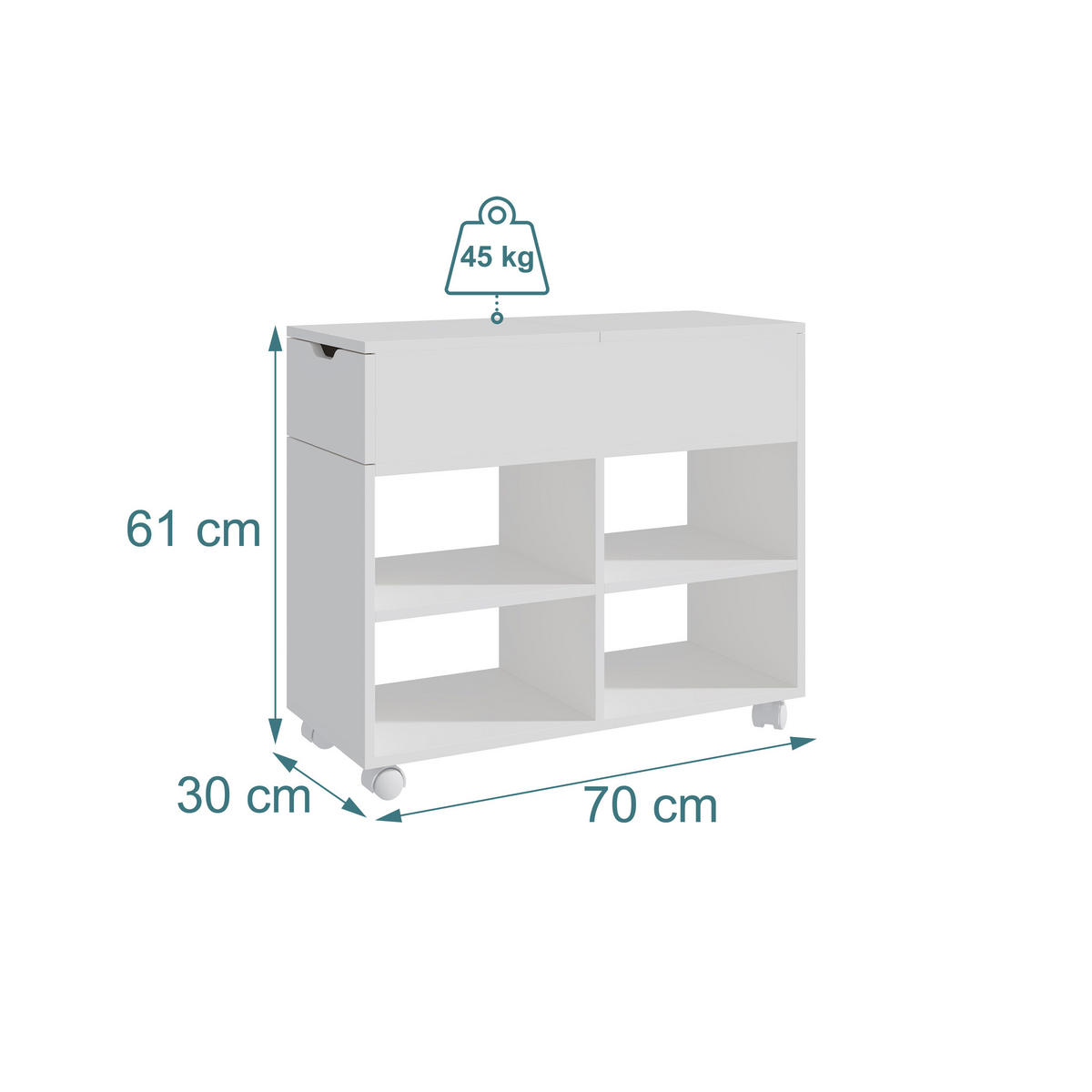 RULLHURTS Vit med hjul 1 låda - Vit, Träbaserade material/Metall (70/61/30cm) - Relaxdays