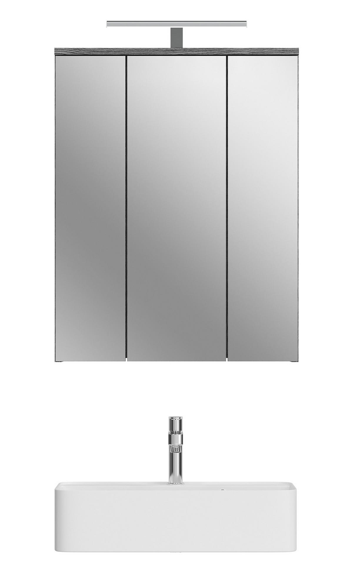 SPIEGELSCHRANK grau Rauchsilber 60 cm, Badschrank 3-türig - Grau, Glas/Holzwerkstoff (60/77/21cm) - Inn.Furn