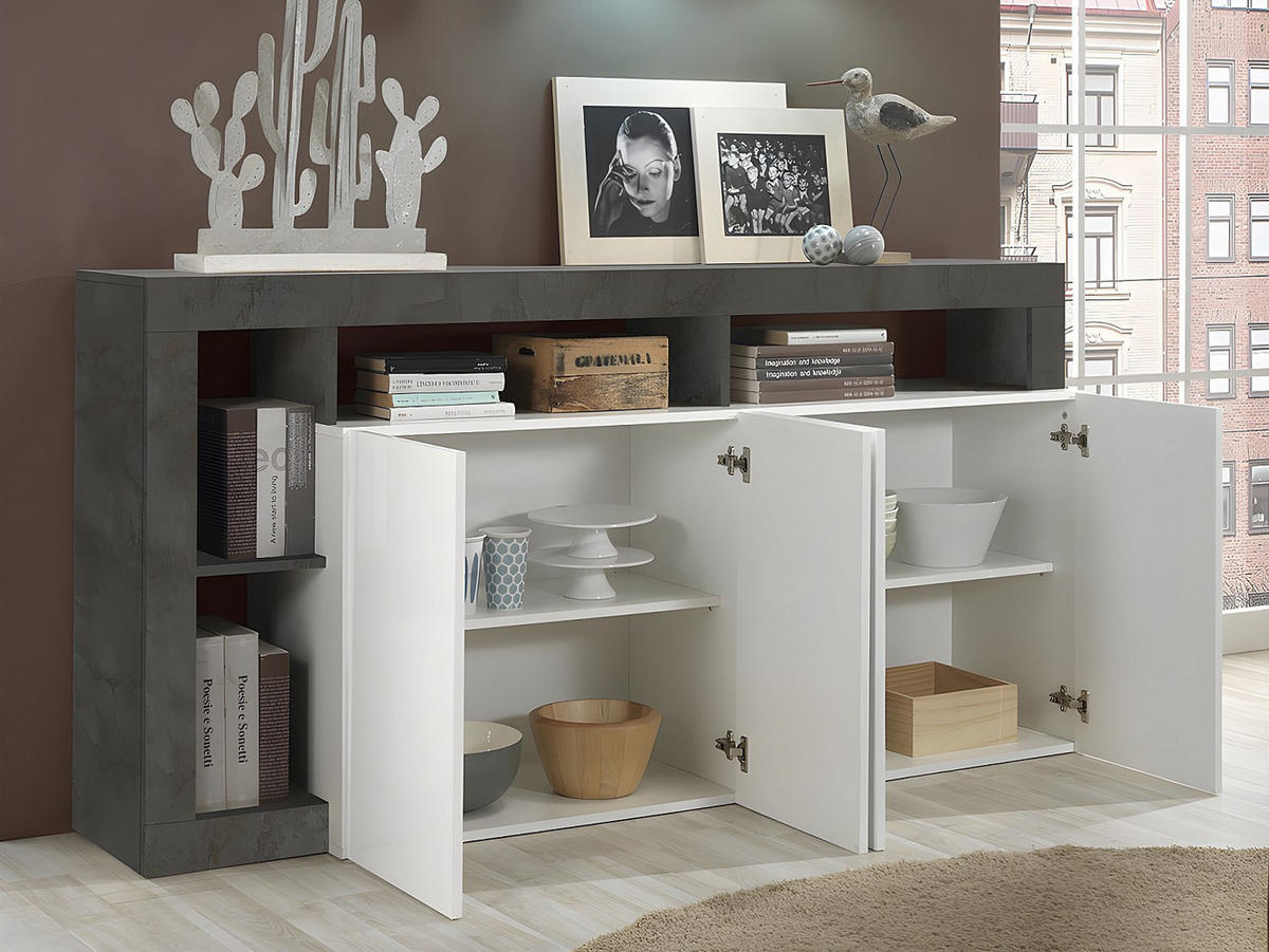 BUFFET 4 Türen Frankfurt - L184 cm - Grau, Holz (184/93/42cm) - Vente-Unique