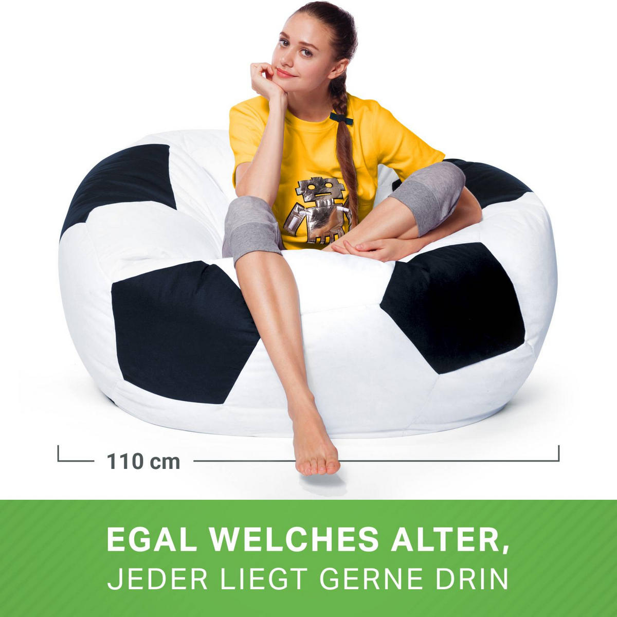 GAMING-SITZSACK Fußball 110cm - 300L - Weiß, Textil (110/110/110cm) - Green Bean