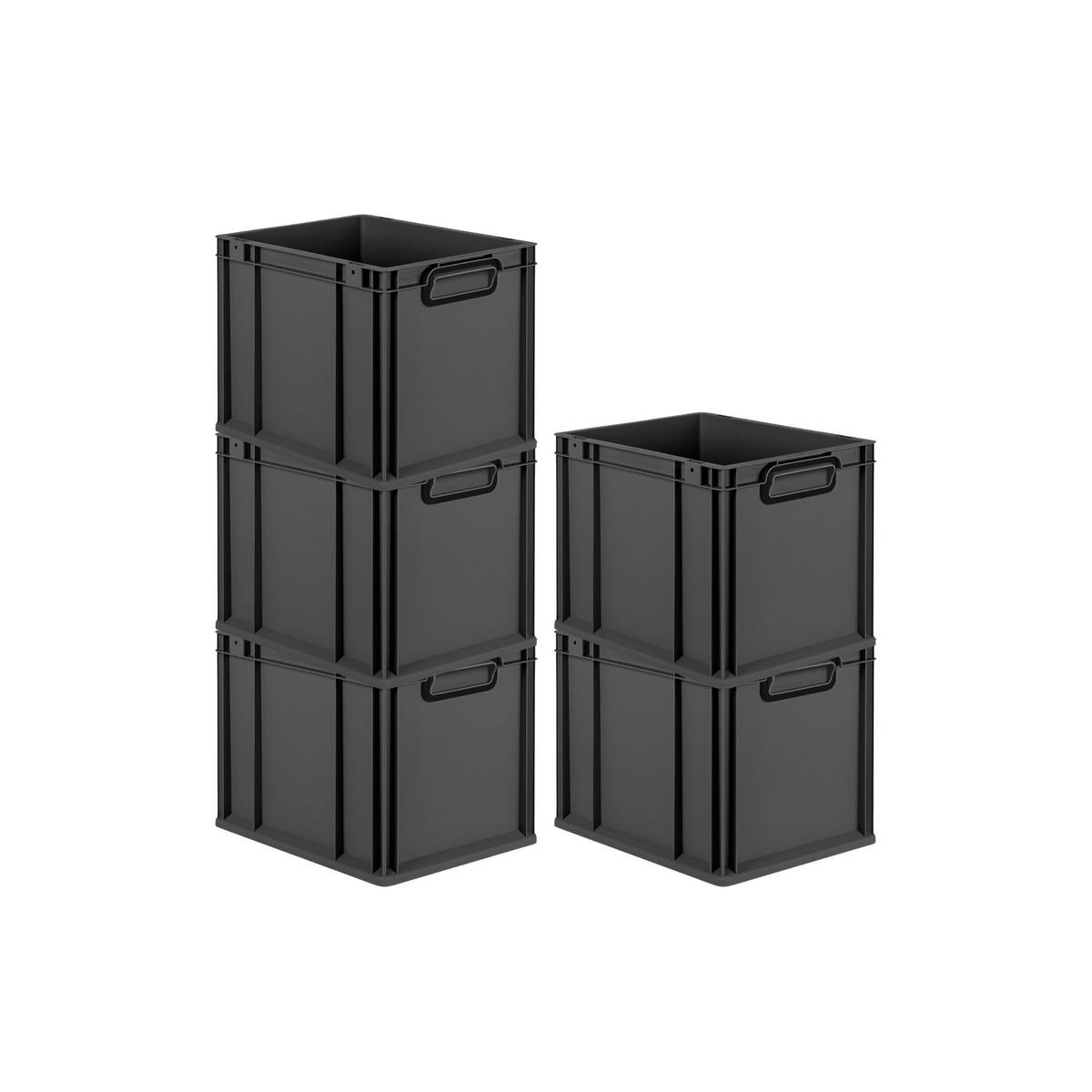 EUROBOX 5x NextGen Color 32x30x40 cm 30 Liter Griffe schwarz zu, Schwarz - Anthrazit/Schwarz, Kunststoff (30/32/40cm) - PROREGAL