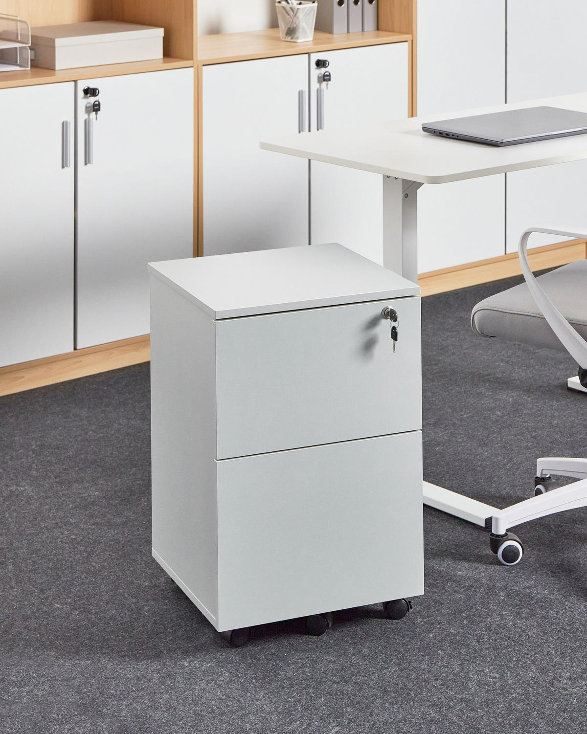 BÜROSCHRANK Hellgrau Johnson - Hellgrau/Schwarz, Holzwerkstoff (40/62/40cm) - Beliani