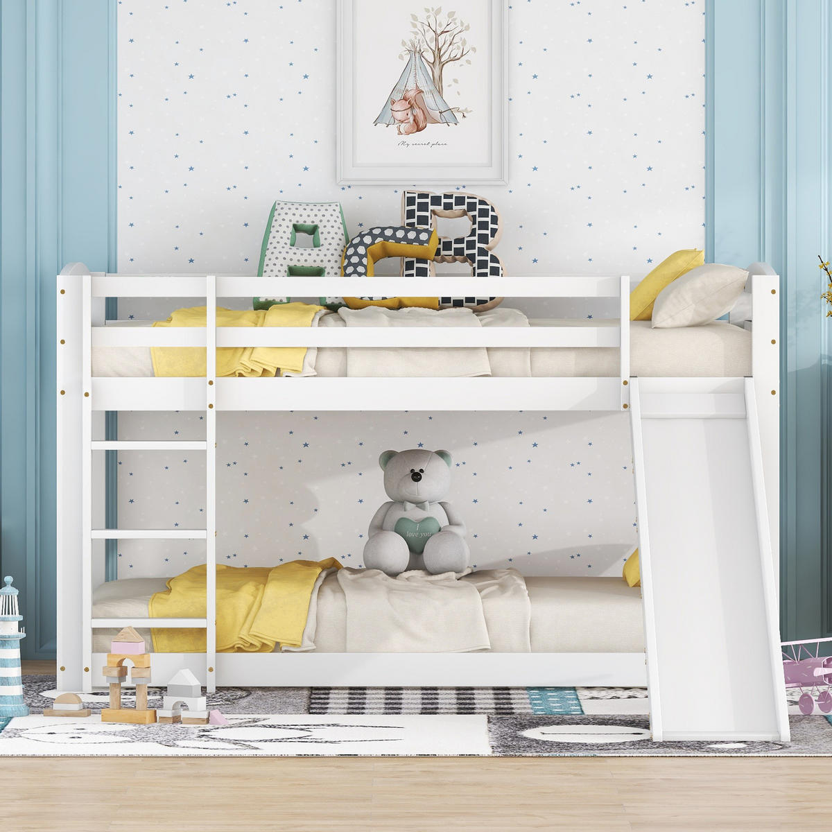 ETAGENBETT 90x200cm Weiß für Kinder mit Rutsche Massivholz - Weiß, Holz (90/200cm) - FLIEKS