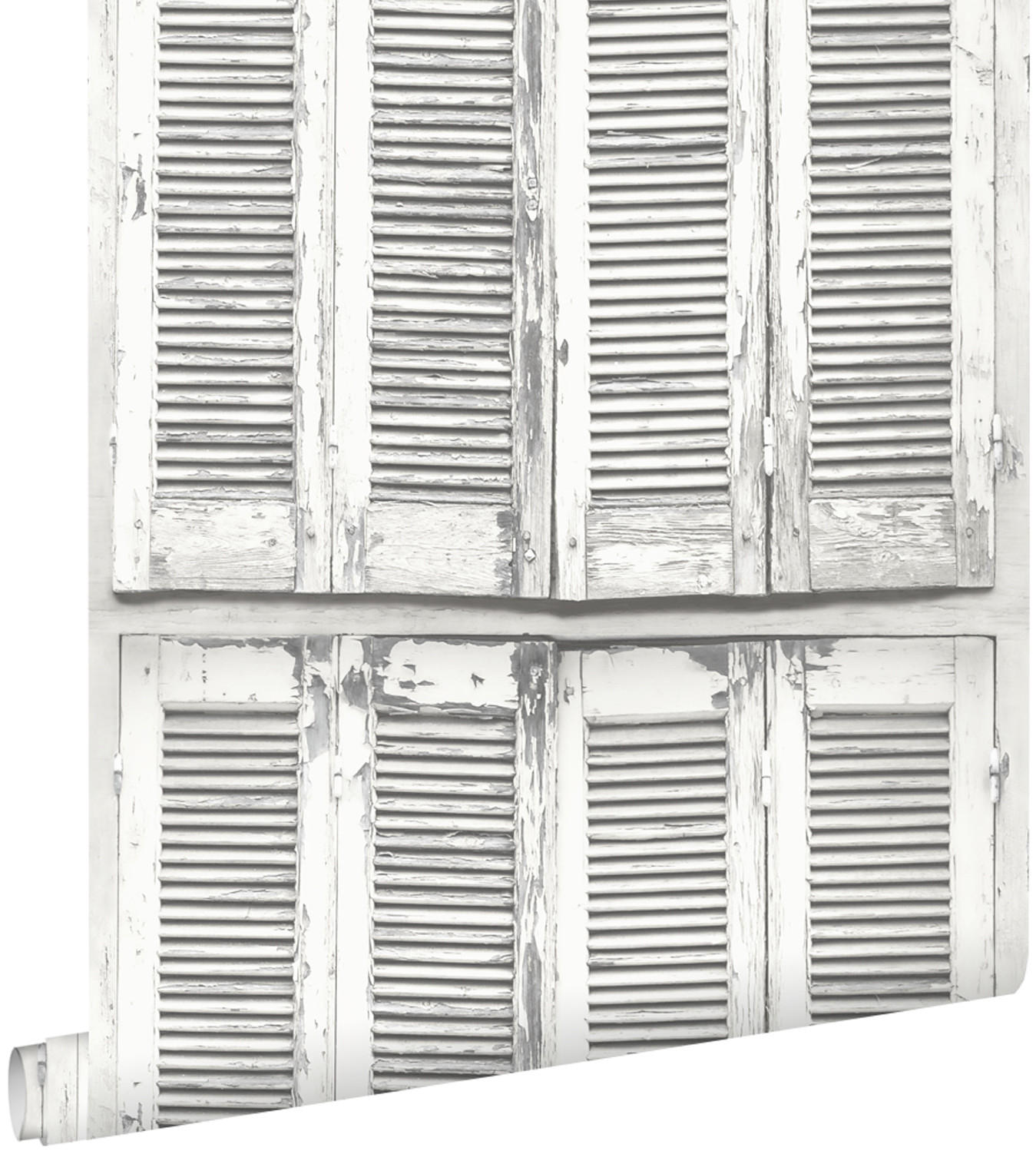 TAPETE verwitterte, französische, vintage Fensterläden 53 cm x 10.05 m - Weiß, Papier (53/1000cm) - ESTAhome
