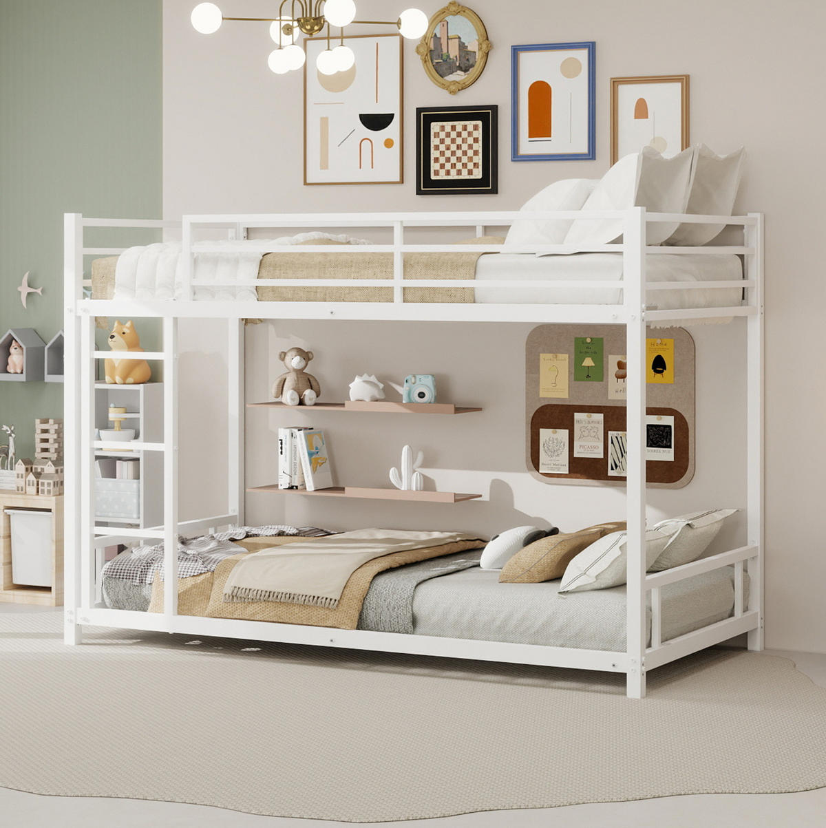 ETAGENBETT 90/180 cm Weiß aus Eisen mit Leiter und Geländer - Weiß, Metall (90/200cm) - OKWISH