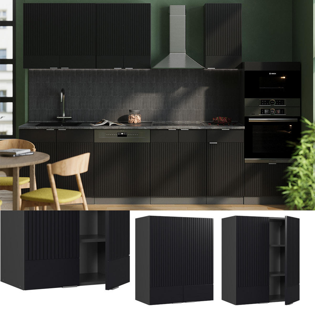 KUCHYŇSKÉ SKŘÍŇKY Fame-Line, černé pruhy, 60 cm - černá/antracitová, kompozitní dřevo (60/72/34.1cm) - Vicco