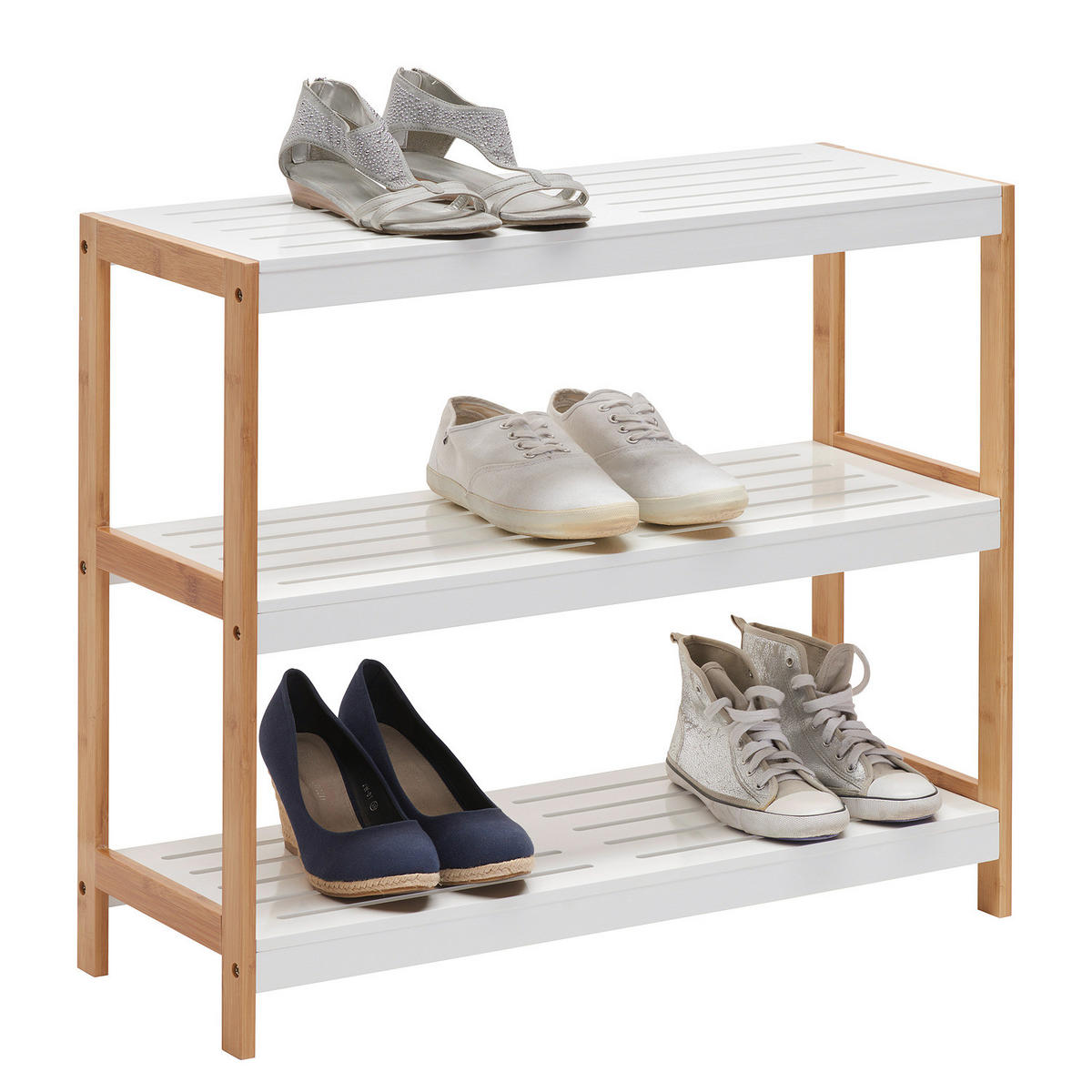 SCHUHREGAL - Bambus massiv / MDF - Weiß, Holz/Holzwerkstoff (70/59/26cm) - home24