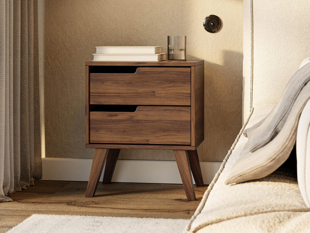 NACHTTISCH Nordelo 2S, Seite: Links - Nussbaumfarben, Holz/Holzwerkstoff (45/55/35cm) - MIRJAN24