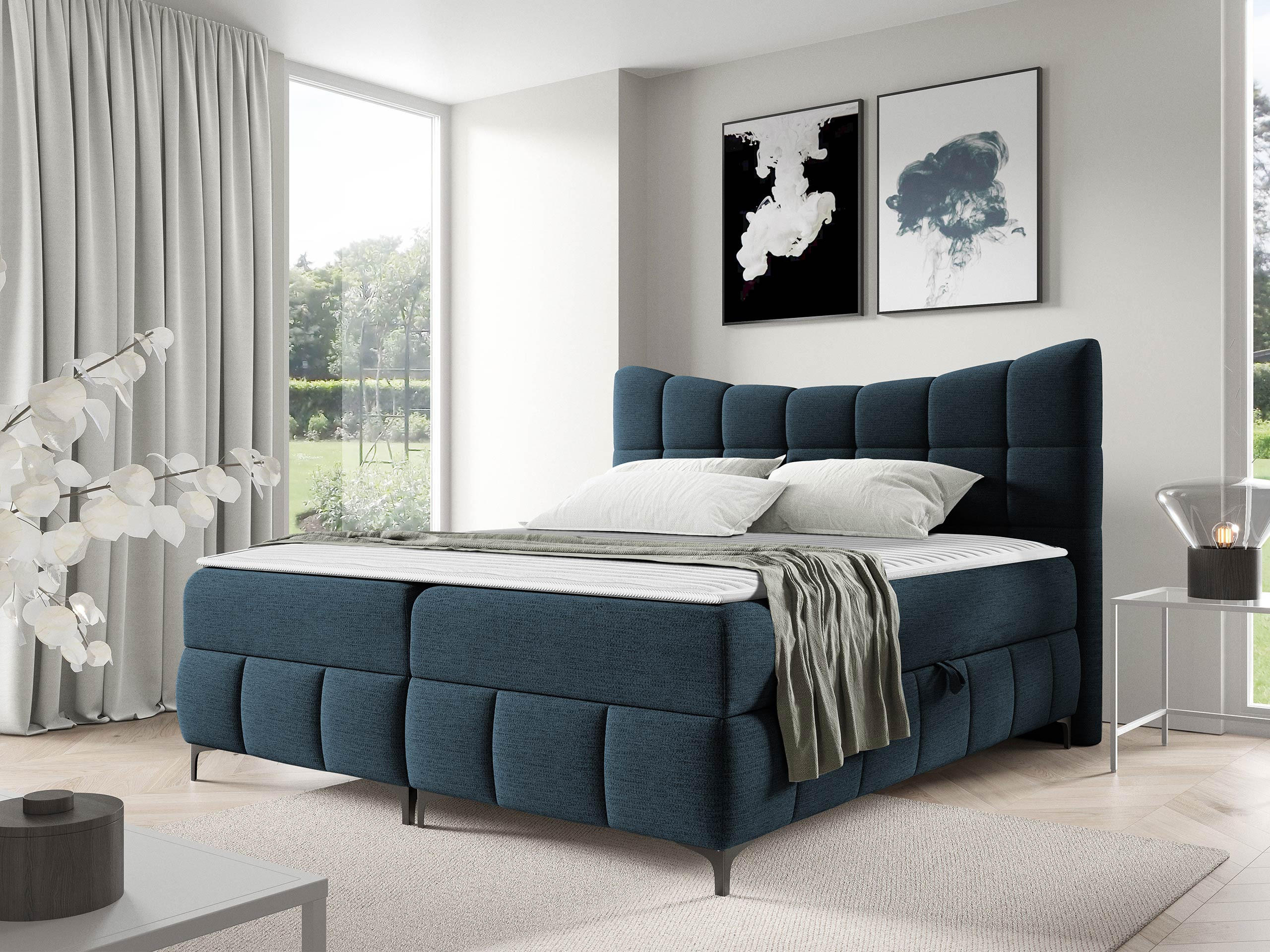 BOXBETT Nova - Schwarz/Dunkelblau, Holz/Textil (140/200cm) - MIRJAN24