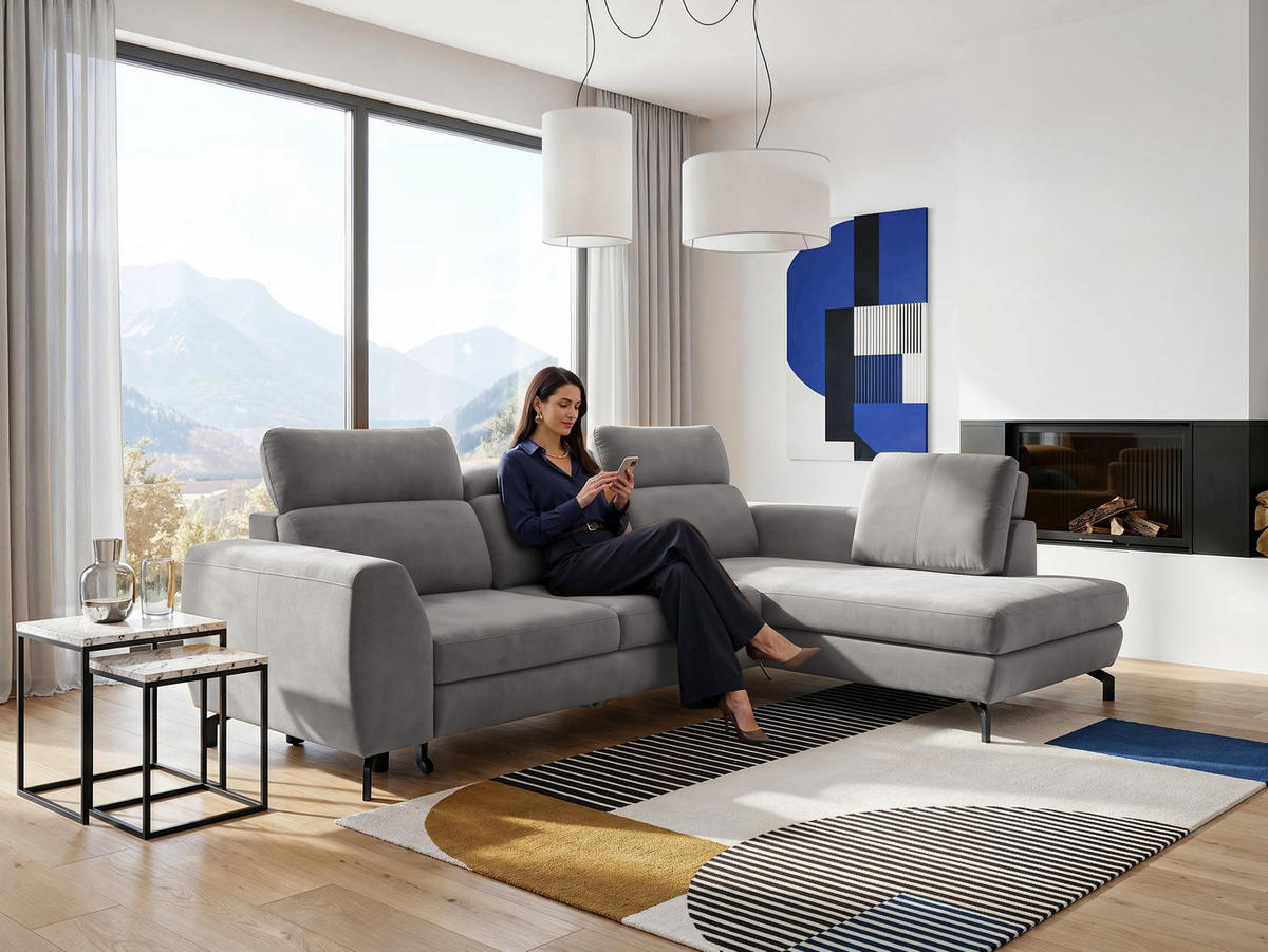 ECKSOFA ANTE Rechts, mit Schlaffunktion und Bettkasten, Grau - Grau, Textil/Metall (266/184cm) - Idohome
