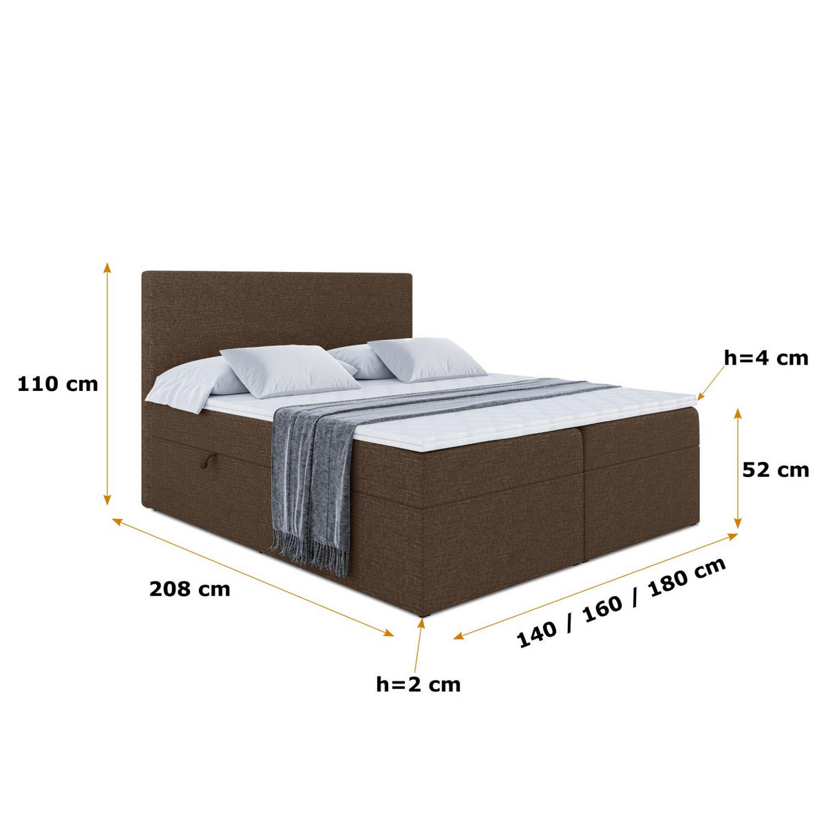 BOXBETT mit H3-Matratze und Lattenrost - LUKI - 140x200 Braun - Braun, Holzwerkstoff (140/200cm) - ALTDECOR