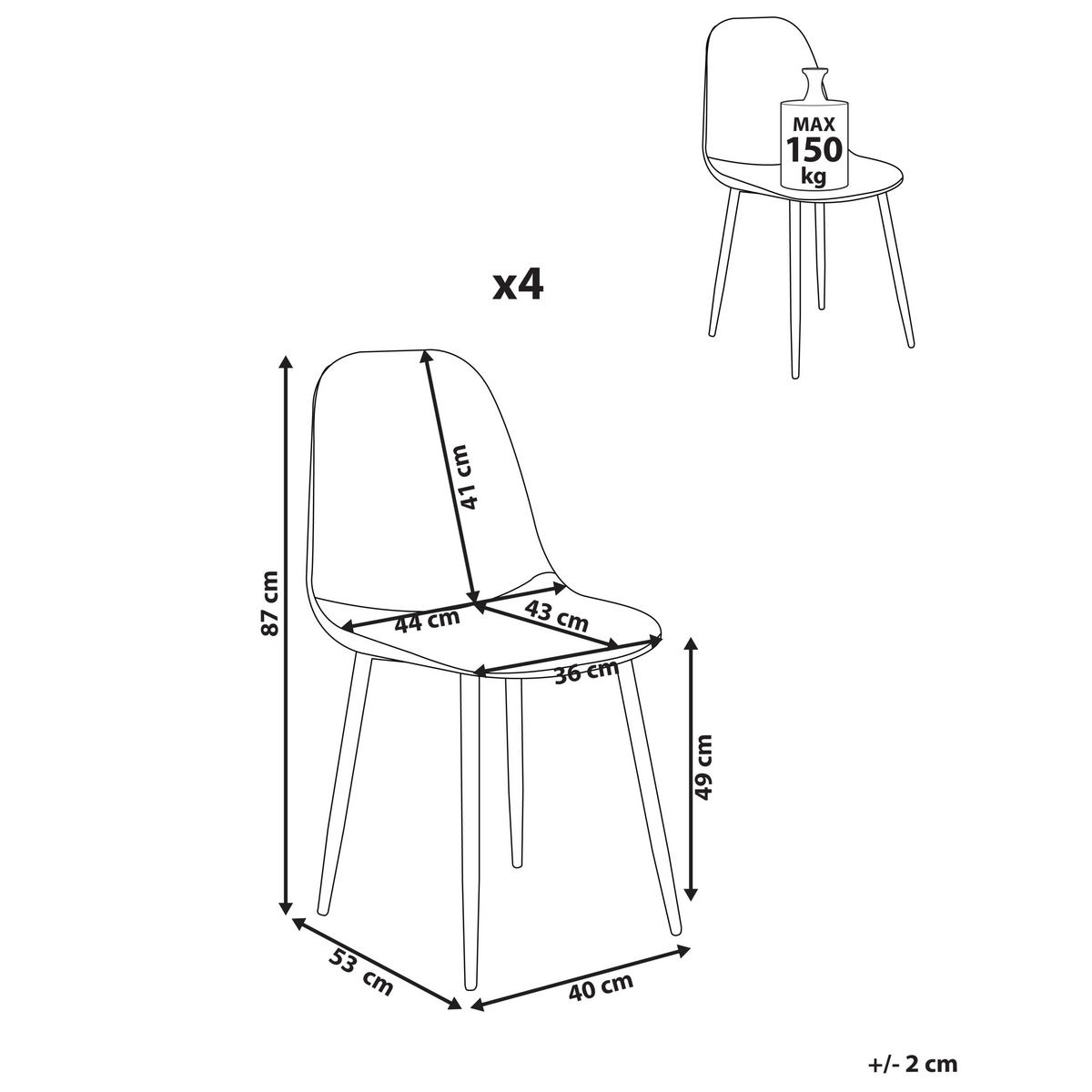 ESSZIMMERSTUHL 4er-Set Beige Crandall - Beige/Schwarz, Textil (44/87/53cm) - Beliani