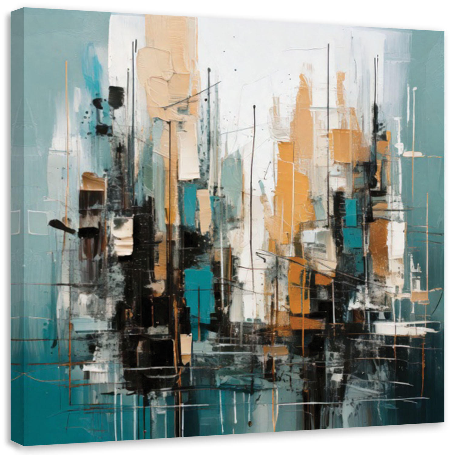 LEINWANDBILD Stadt Abstraktion Türkis Architektur 50x50cm - Türkis, Textil (50/50cm) - Feeby