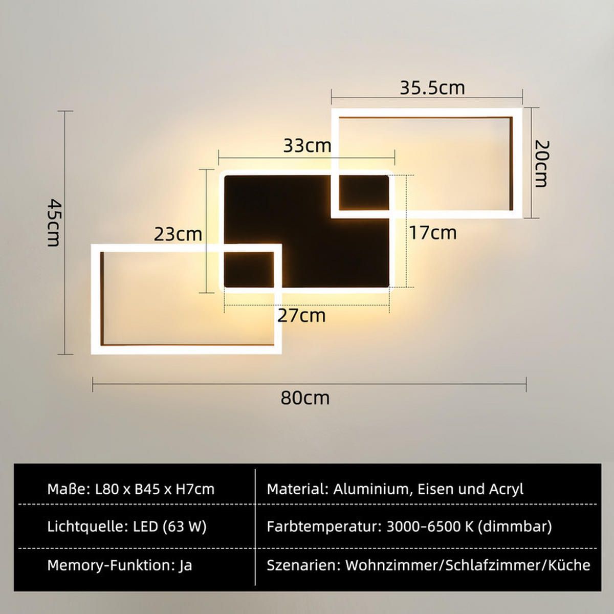 LED-DECKENLEUCHTE Emmerich II 80/45cm - Schwarz, Metall (80/45/7cm) - Nettlife