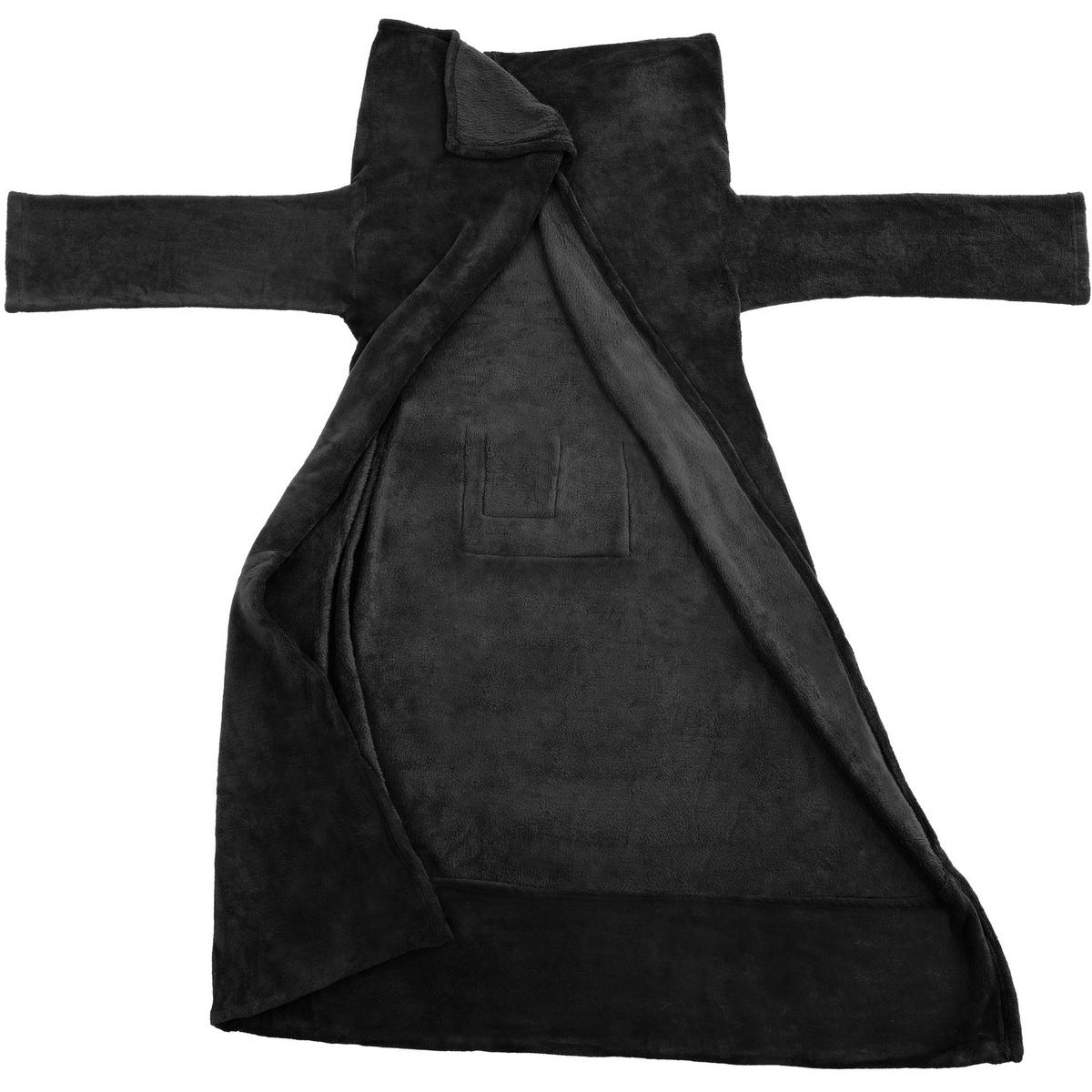 KUSCHELDECKE MIT ÄRMELN ,inklusive Tasche auf der Vorderseite,schwarz - Schwarz, Textil (170/200cm) - tectake