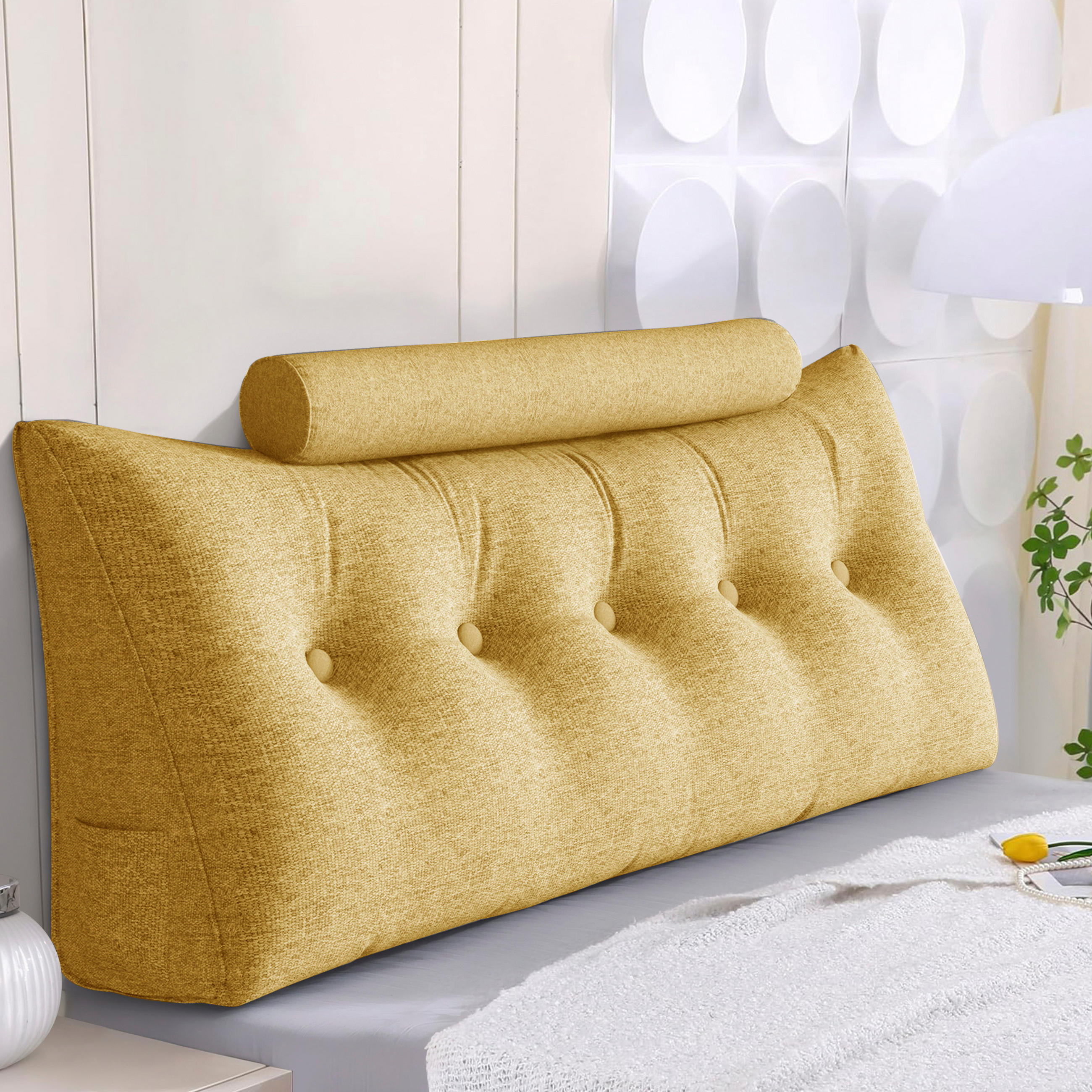 KEILKISSEN mit einem runden Kissen 2er-Set Leinen gelb 160cm - Gelb, Textil (20/160cm) - Vercart