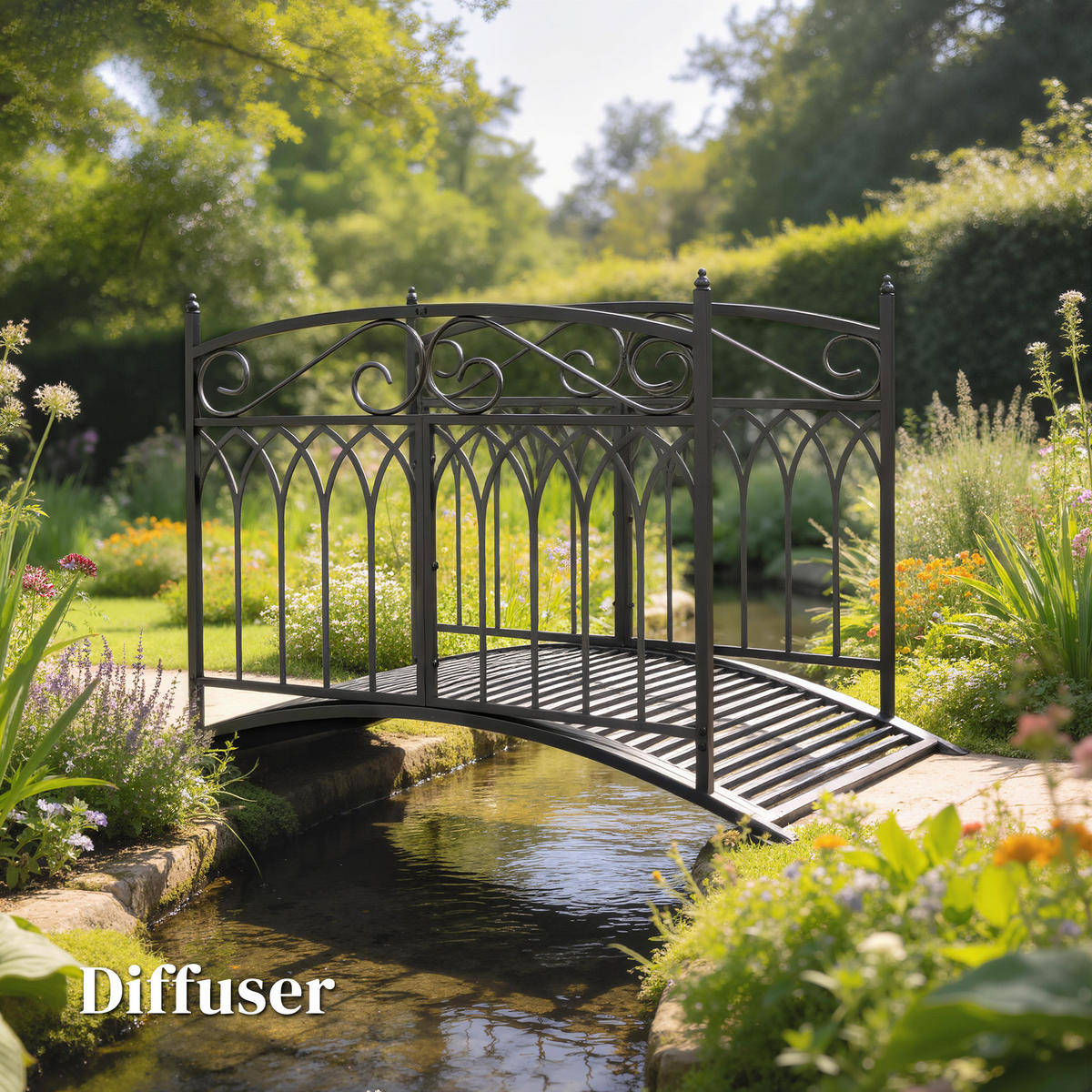 GARTENBRÜCKE DE-18863 Barock-Stil, 91 cm Geländer Schwarz - Schwarz, Metall (135.5/74/91cm) - ComfortXL