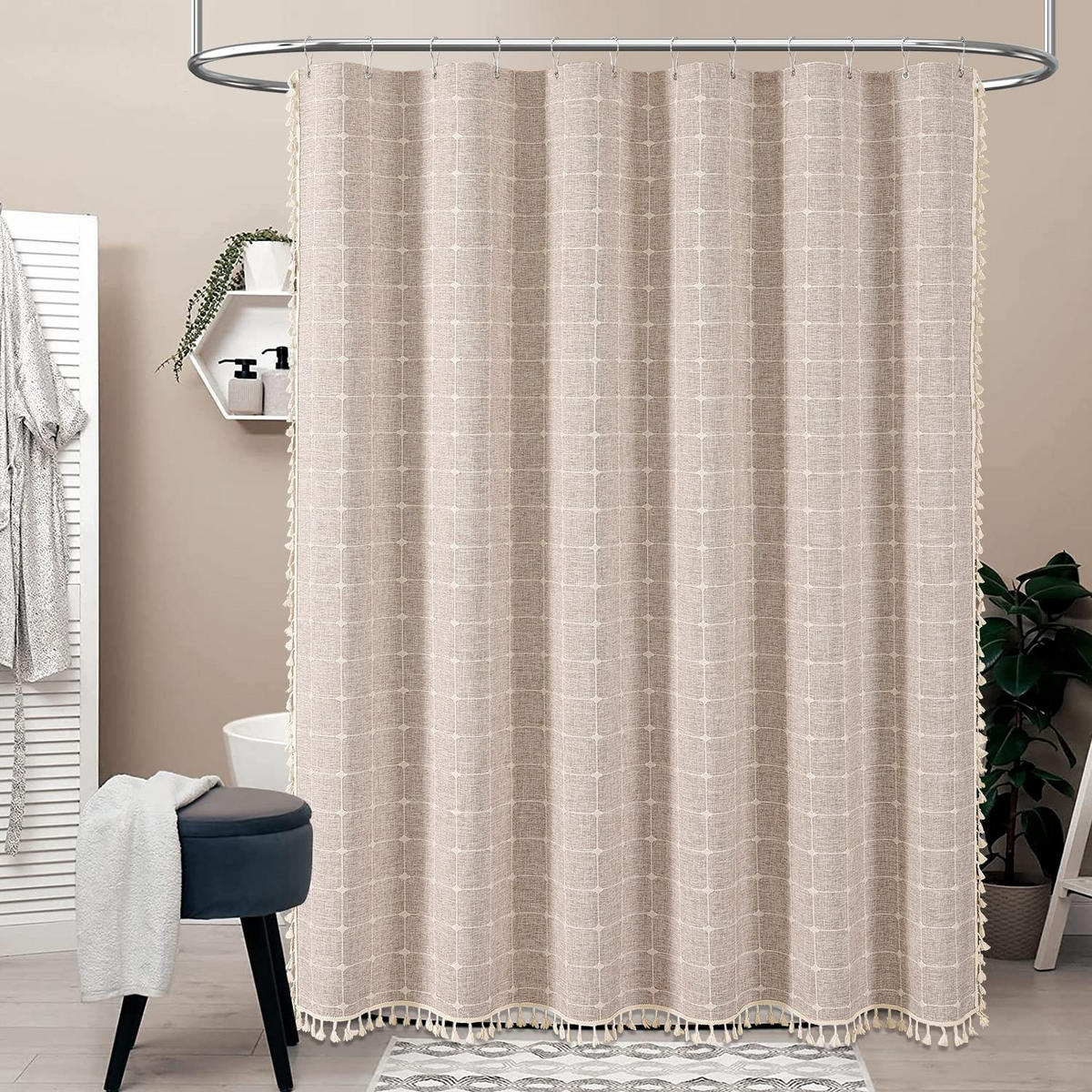 DUSCHVORHANG Beige Leinen Boho Stil 150 x 180 cm für Zuhause Badezimmer - Beige, Textil (150/180cm) - MCBOSON