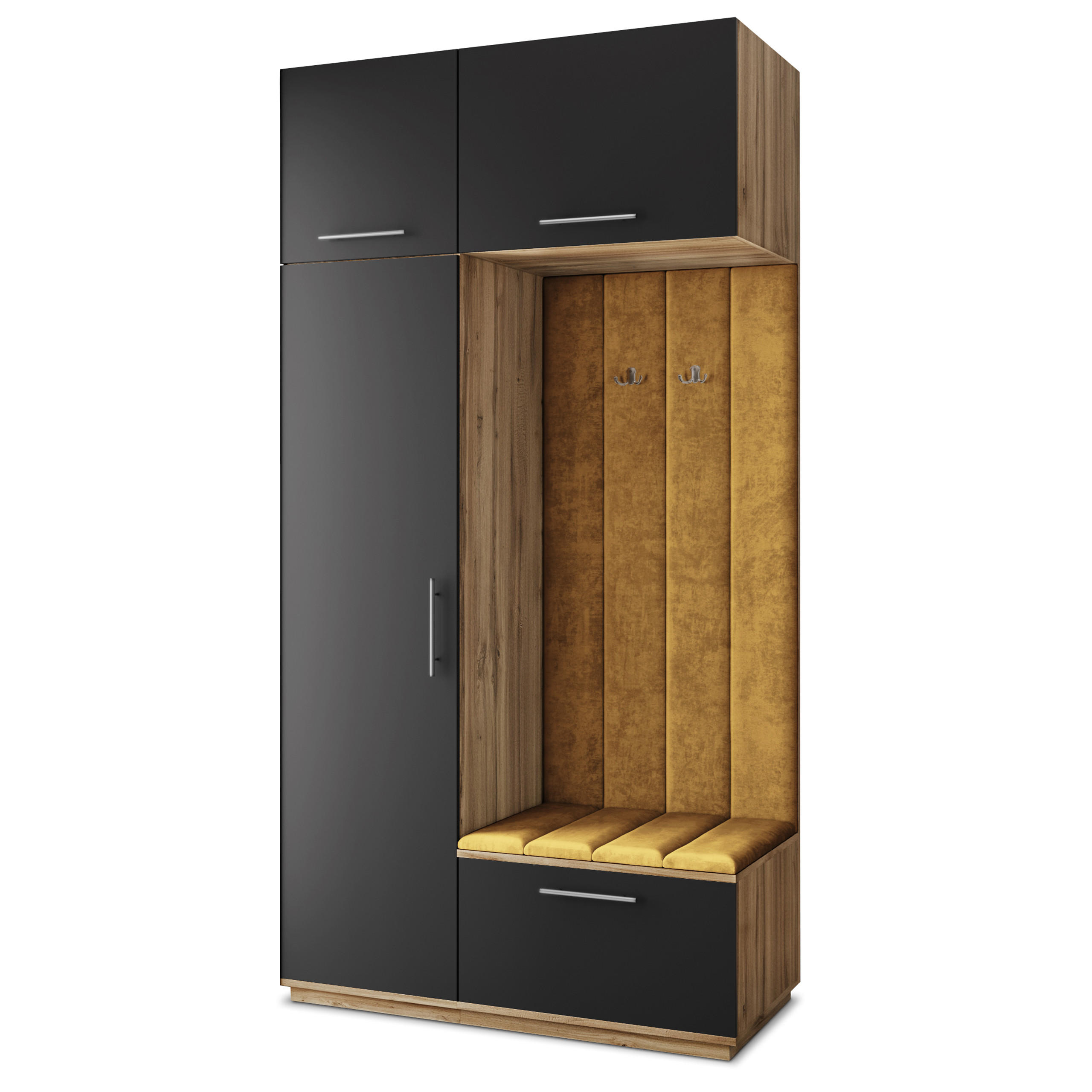 Masseno Garderobenschrank Eiche Wotan, Schwarz, Gelb 120x240x60 cm