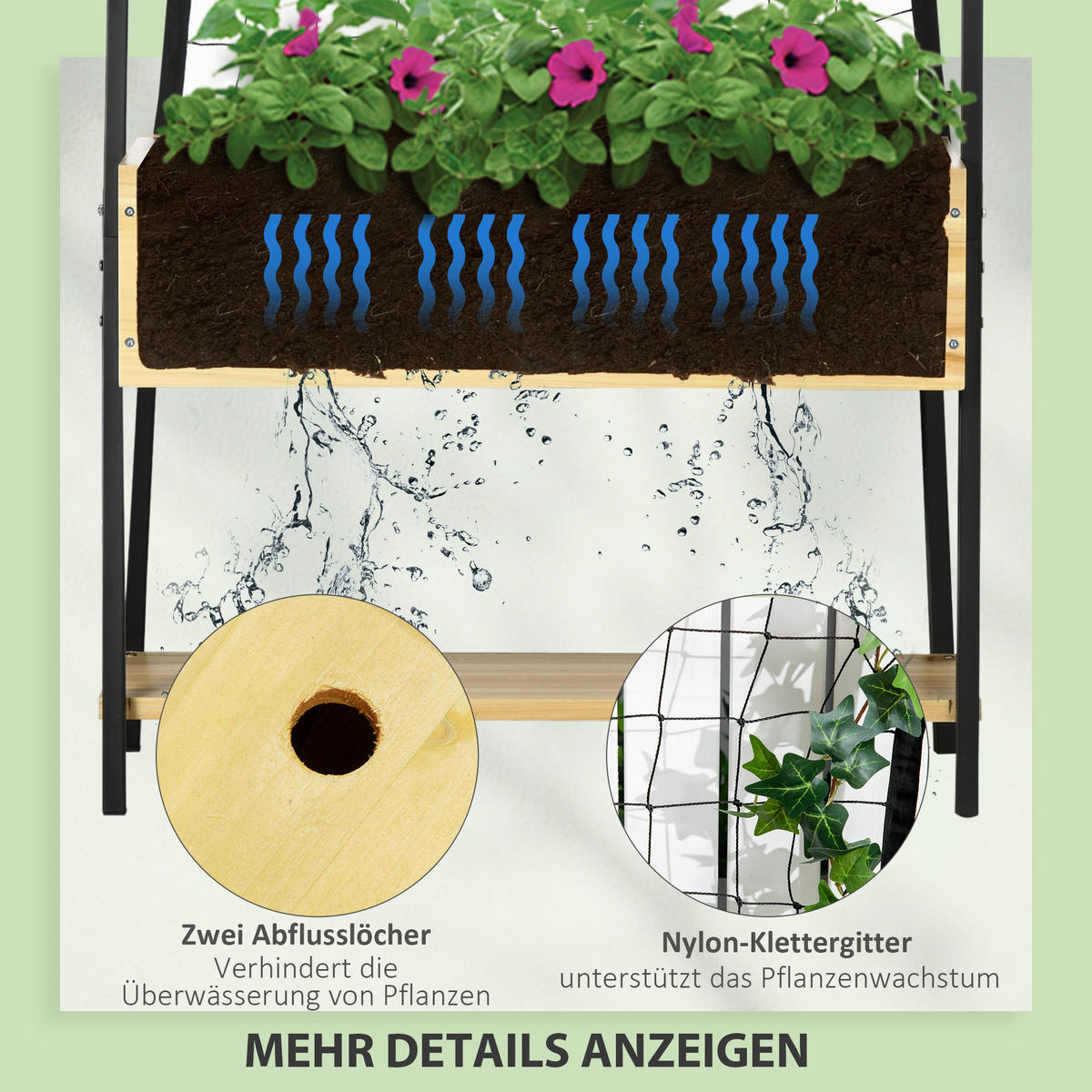 HOCHBEET, Naturholz, Stahl, Tannenholz, Polyester - Naturfarben, Metall (30/125/80cm) - Outsunny