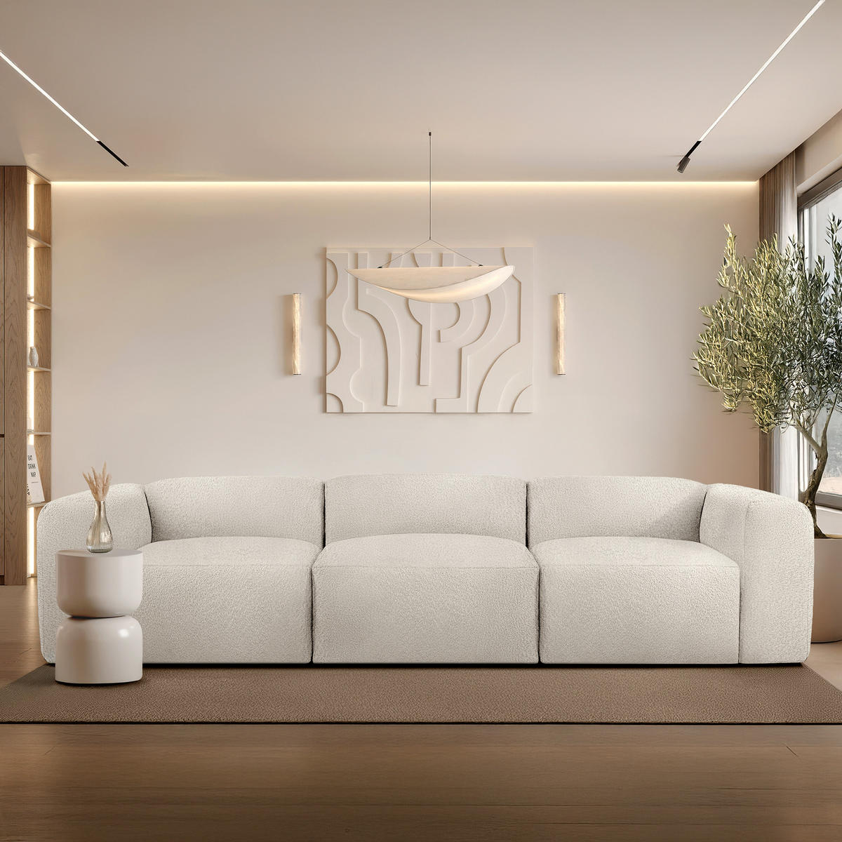 3-SITZER SOFA BUFFO, Weiß - Weiß, Holz/Holzwerkstoff (290/73/96cm) - KONSIMO®