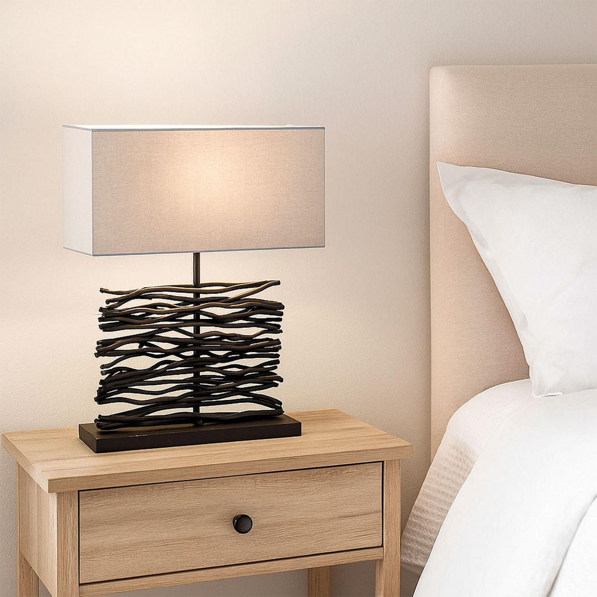 LED TISCHLEUCHTE Holz Grau - Grau, Holz (40/15/50cm) - Globo Lighting