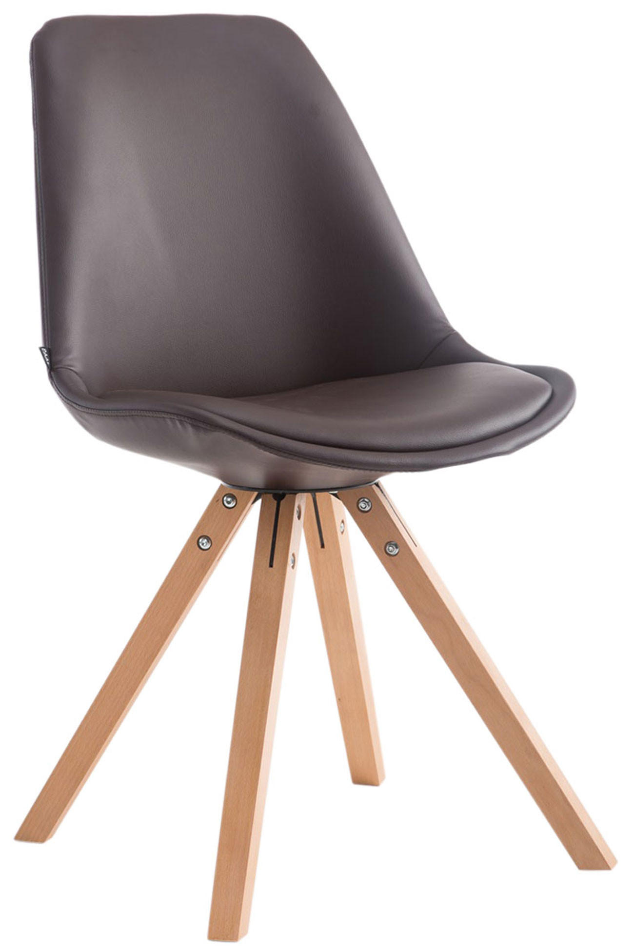 STUHL Lederlook braun - Eukalyptusholzfarben/Braun, Holz/Textil (47.5/83.5/55.5cm) - CLP