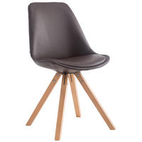 STUHL Lederlook braun - Eukalyptusholzfarben/Braun, Holz/Textil (47.5/83.5/55.5cm) - CLP