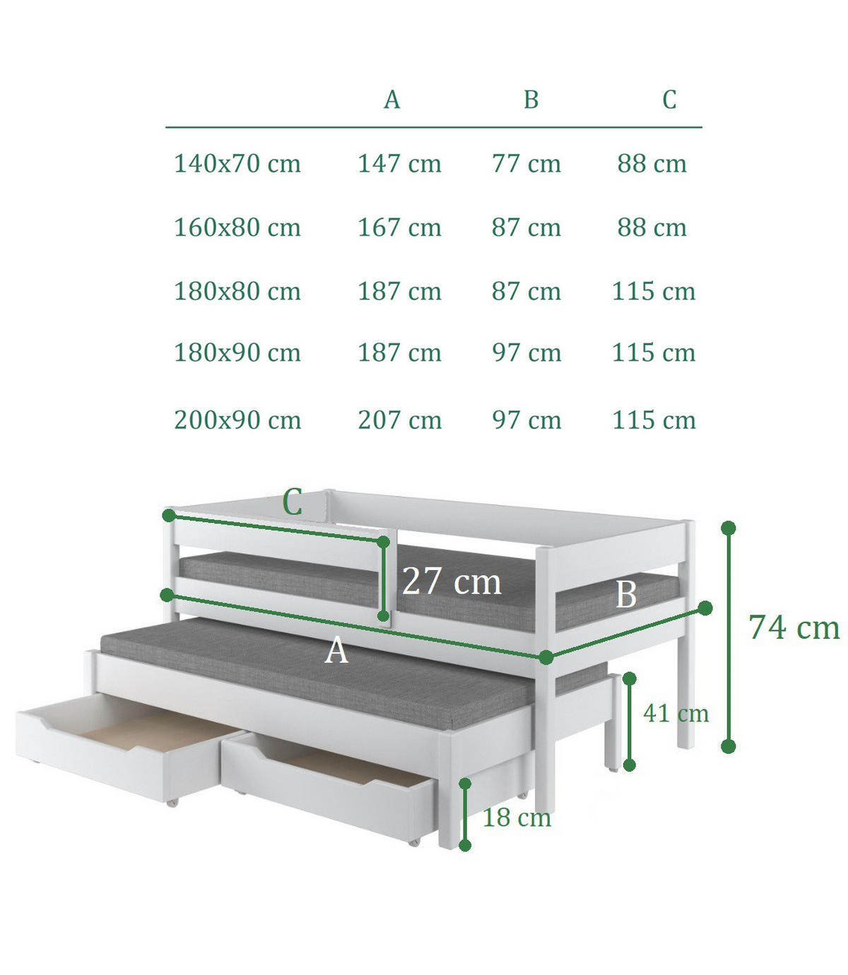 AUSZIEHBETT Junior 180x90 weiß - Weiß, Holzwerkstoff (90/180cm) - LUKDOM