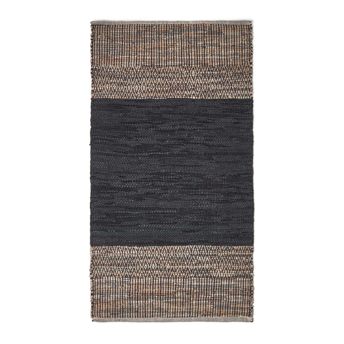 LEDERTEPPICH mit Webmuster 120/180 cm - Schwarz, Leder (120/180cm) - Homescapes