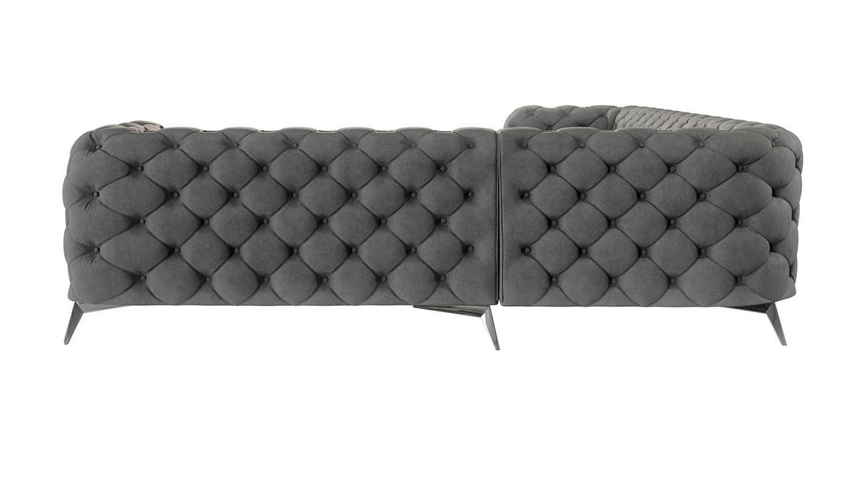 ECKSOFA Chesterfield Laura Grau Samt - Silberfarben/Grau, Holz/Textil (323/264cm) - S-Style Möbel