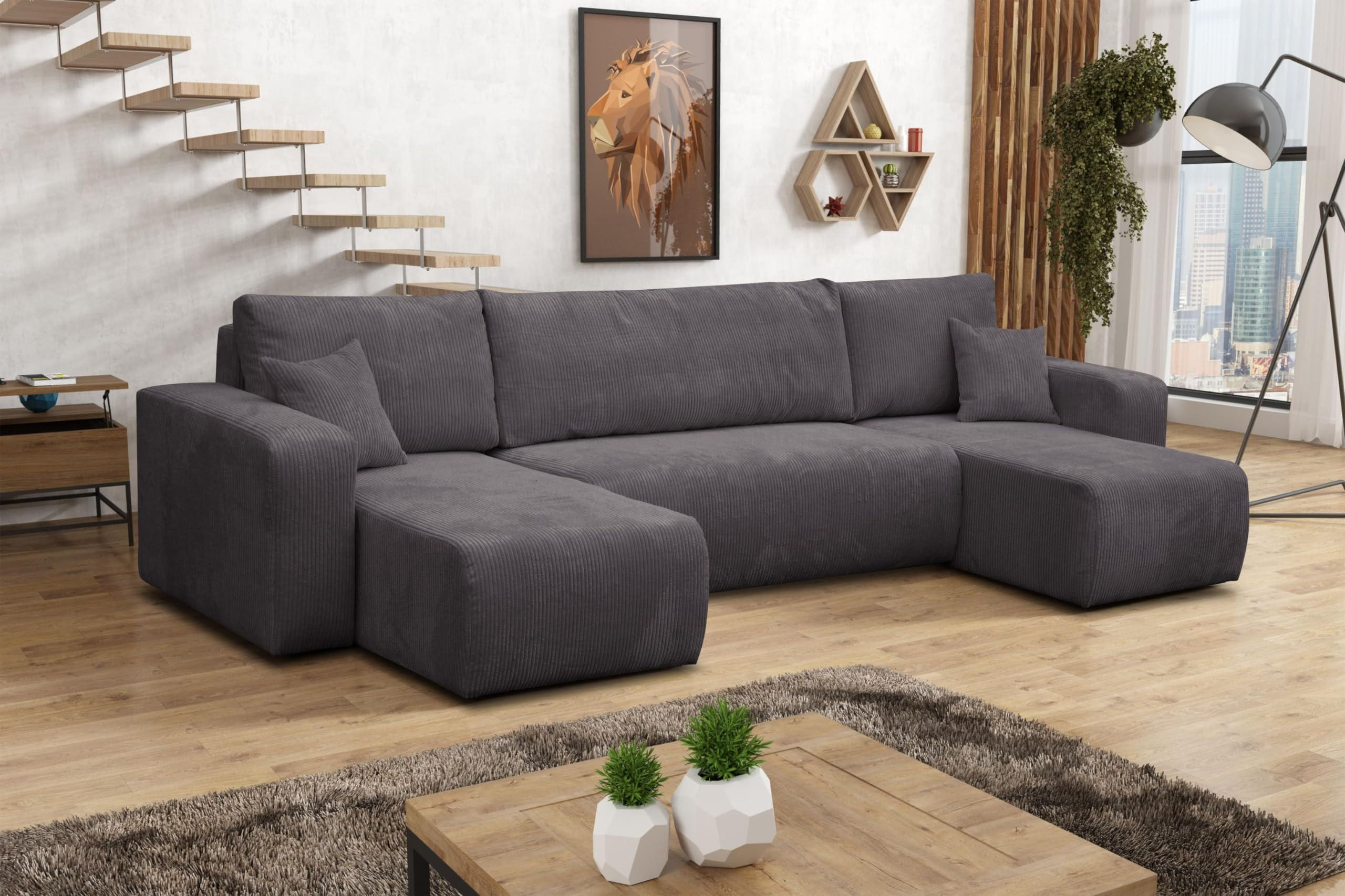 Thumbnail - Venasi Möbel Wohnlandschaft, Dunkelgrau, Textil, U-Form, 312x83x142 cm, Wohnzimmer, Sofas & Couches, Wohnlandschaften, W...