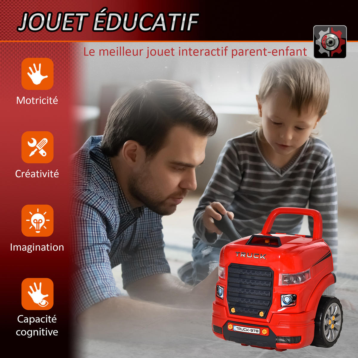 SPIELZEUG-LKW DE-18723 2-in-1 Mechaniker-Set mit Licht & Sound Rot - Rot, Kunststoff (39/47/40cm) - ComfortXL