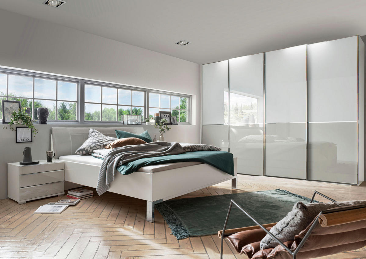 SCHLAFZIMMER Sentara in Weiß mit Glasfronten in Weiß und Kieselgrau 4-teilig mit Schwebetürenschrank - Weiß, Holzwerkstoff (80/200/120cm)