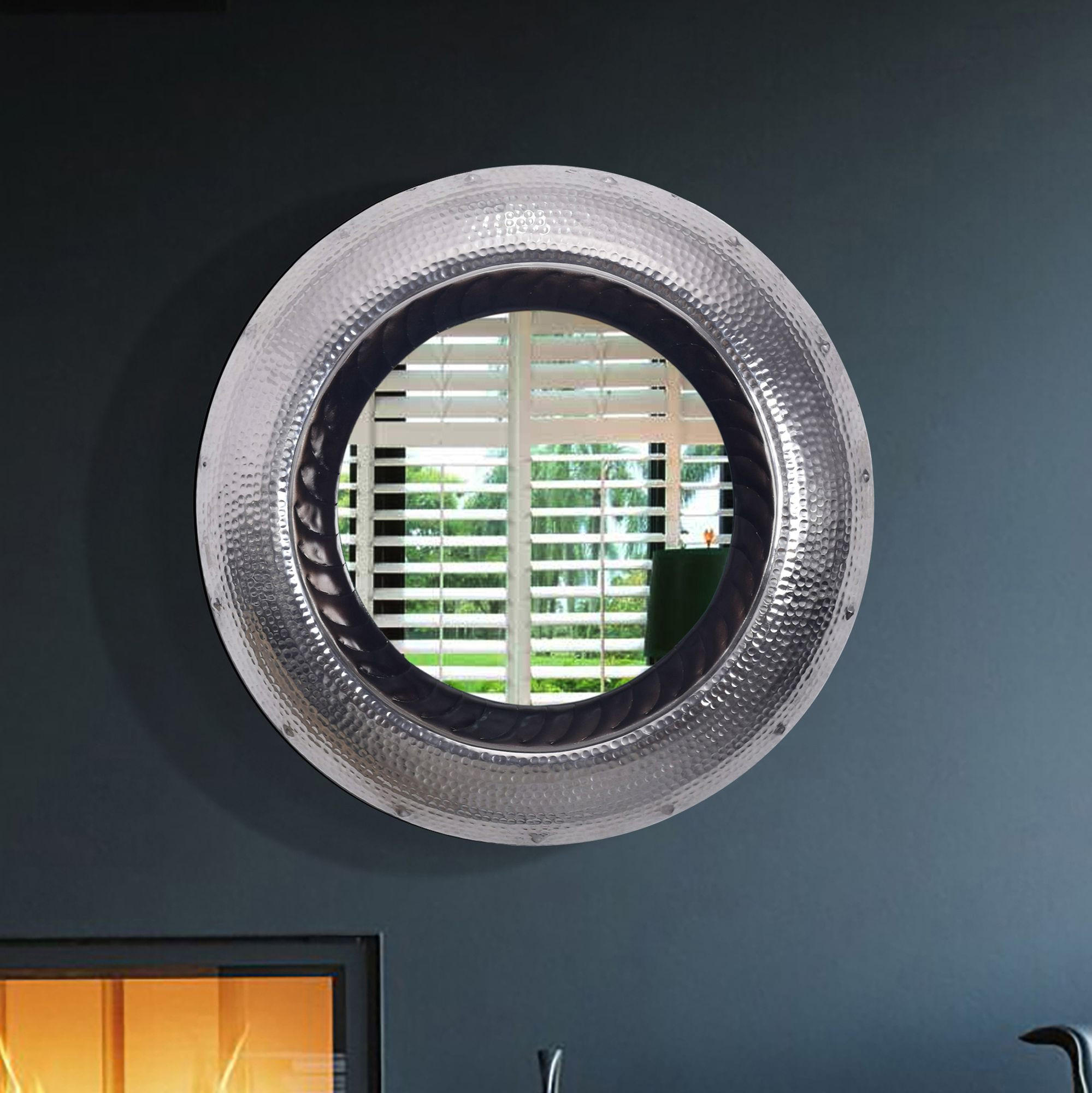 WANDSPIEGEL Rund Metall Silber 74 cm Hammerschlag-Optik - Silberfarben, Glas (74/74/9cm) - KADIMA DESIGN