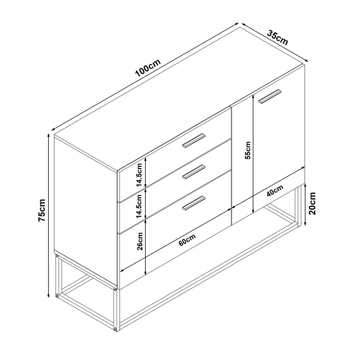 SIDEBOARD Lavangen - Hellgrau/Schwarz, Holzwerkstoff/Metall (100/75/35cm) - [en.casa]