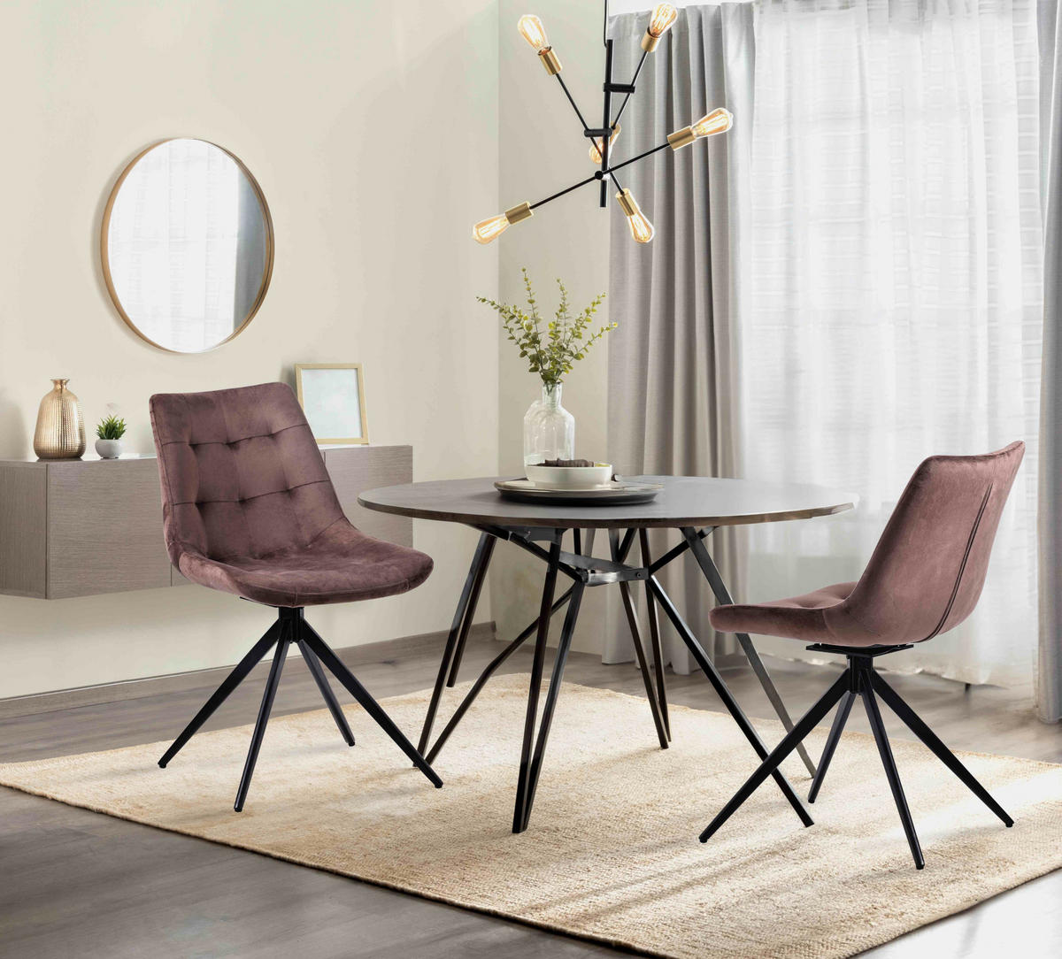DREHSTUHL Samt braun - Schwarz/Braun, Textil/Metall (48/82/56cm) - CLP