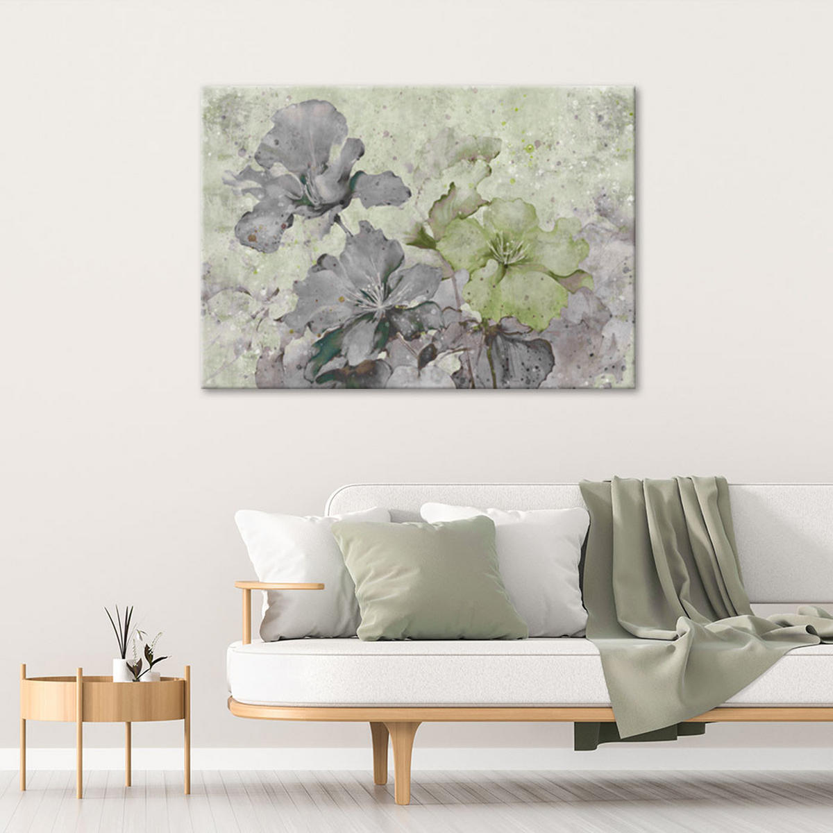 WANDBILD grüne blumen aquarell - Grün, Textil (60/40cm) - Feeby