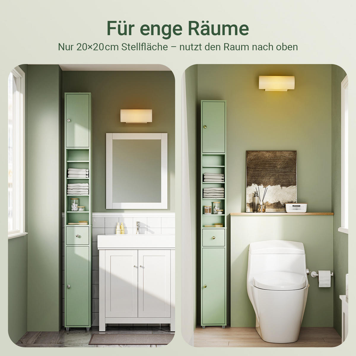 HOCHSCHRANK schmal Hellgrün - Hellgrün, Holzwerkstoff (20/180/20cm) - SoBuy