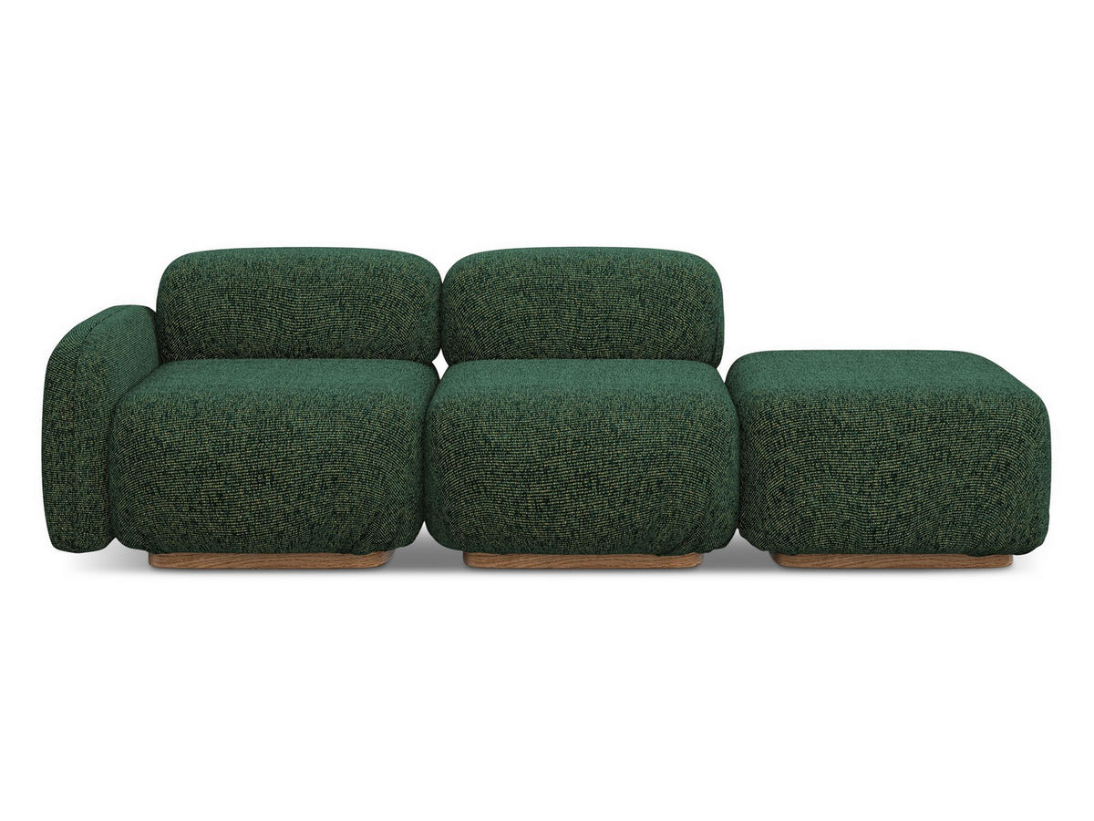 3-SITZER SOFA Rechts Strukturstoff Stoff Grün - Braun/Grün, Holz/Textil (258/73/95cm) - Makamii