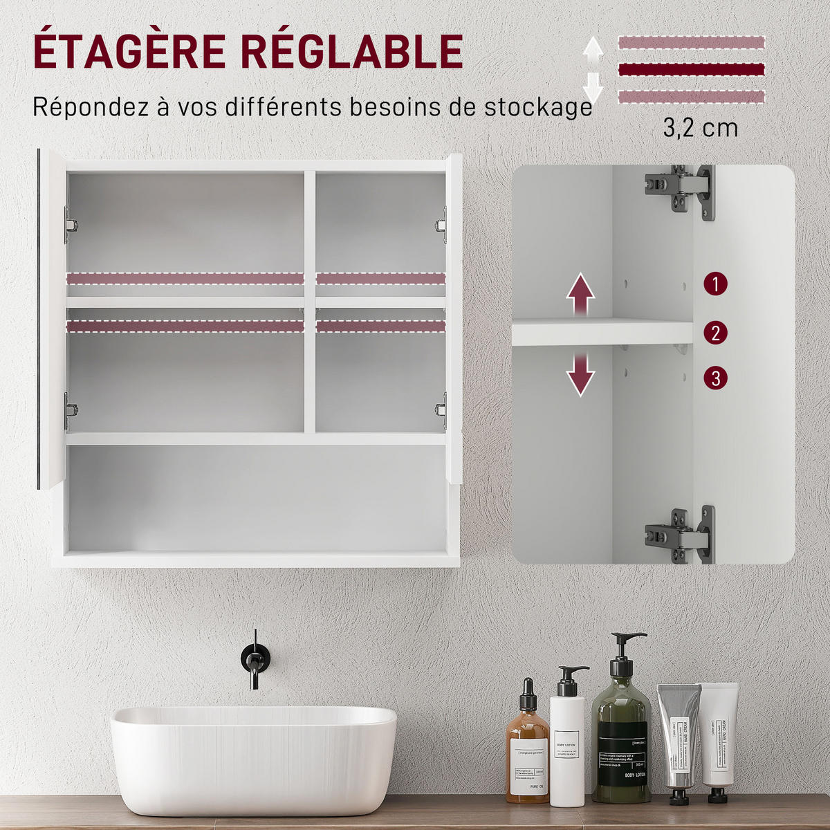 SPIEGELSCHRANK Badezimmer-Wandspiegelschrank, 2-türiger Stauschrank, 55 x 17 x 55 cm ,weiß - Braun, Glas (55/55/17cm) - Vallsero